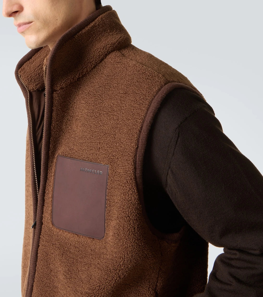 Moncler - Leather-trimmed teddy vest