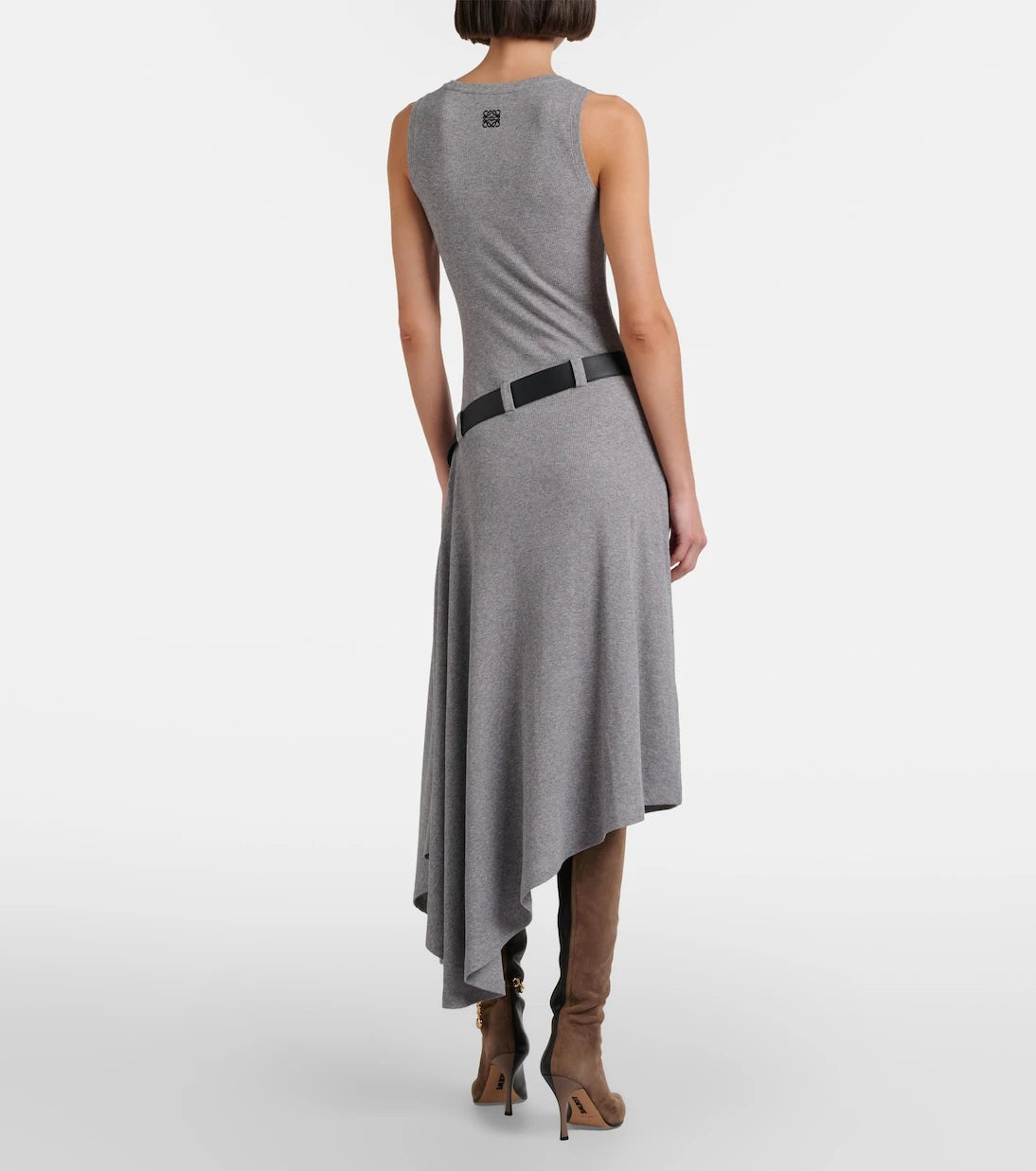 Loewe - Belted ribbed-knit draped cotton-blend midi dress