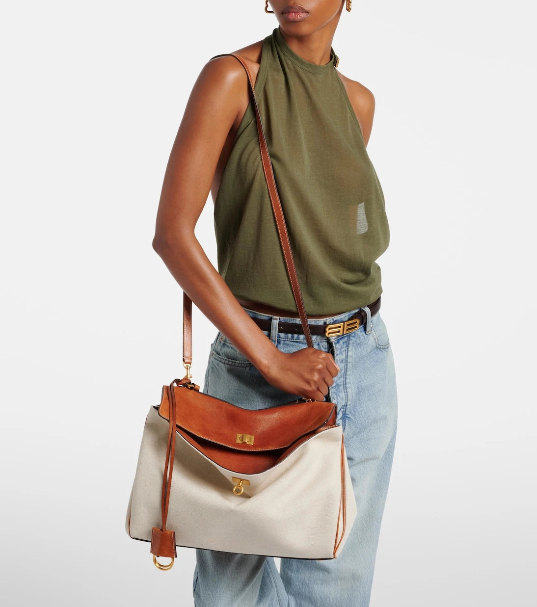 Balenciaga - Rodeo Medium leather-trimmed canvas top-handle bag