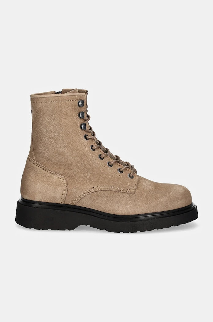 Велурени обувки Calvin Klein LACE UP BOOT W/ ZIP SUEDE