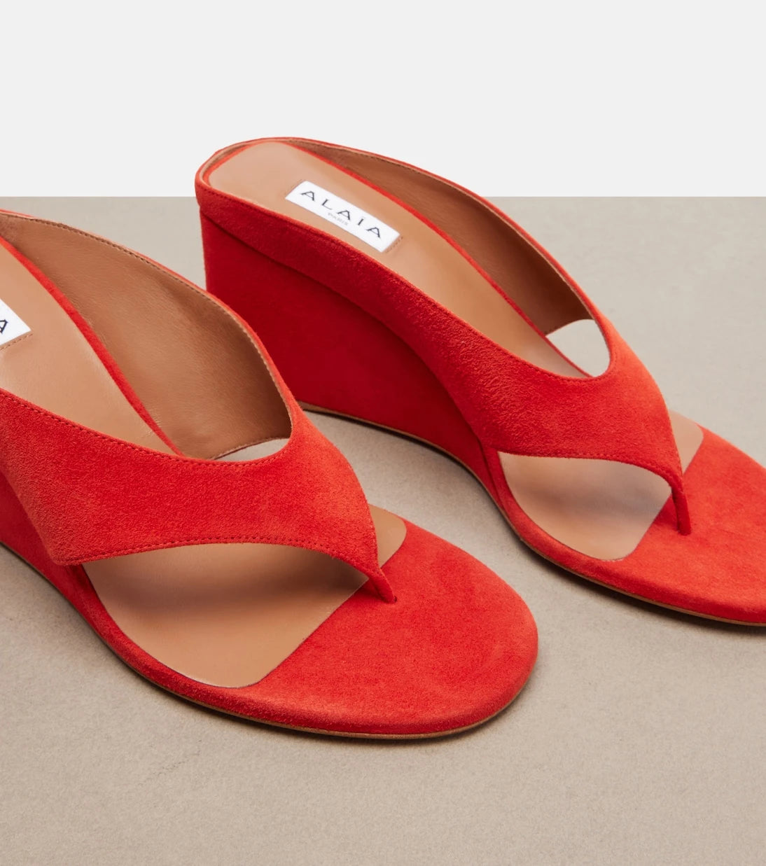 Alaïa - Cube suede wedge thong sandals