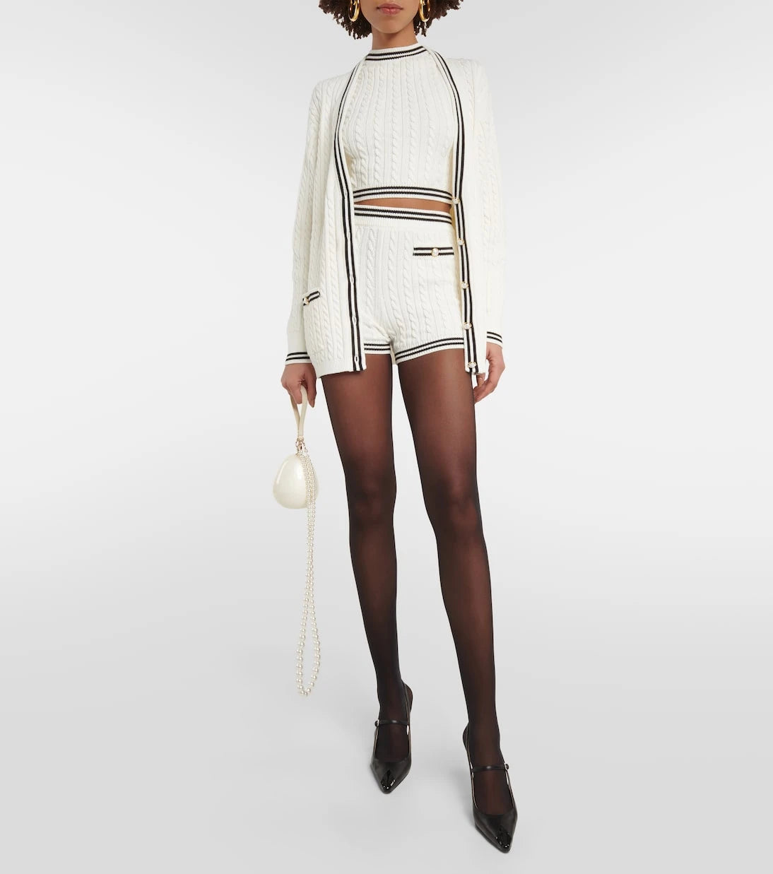 Alessandra Rich - Striped cable-knit cotton shorts