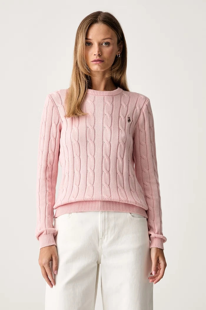 U.S. Polo Assn. Kadın Pamuklu Kazak CREW NECK CABLE