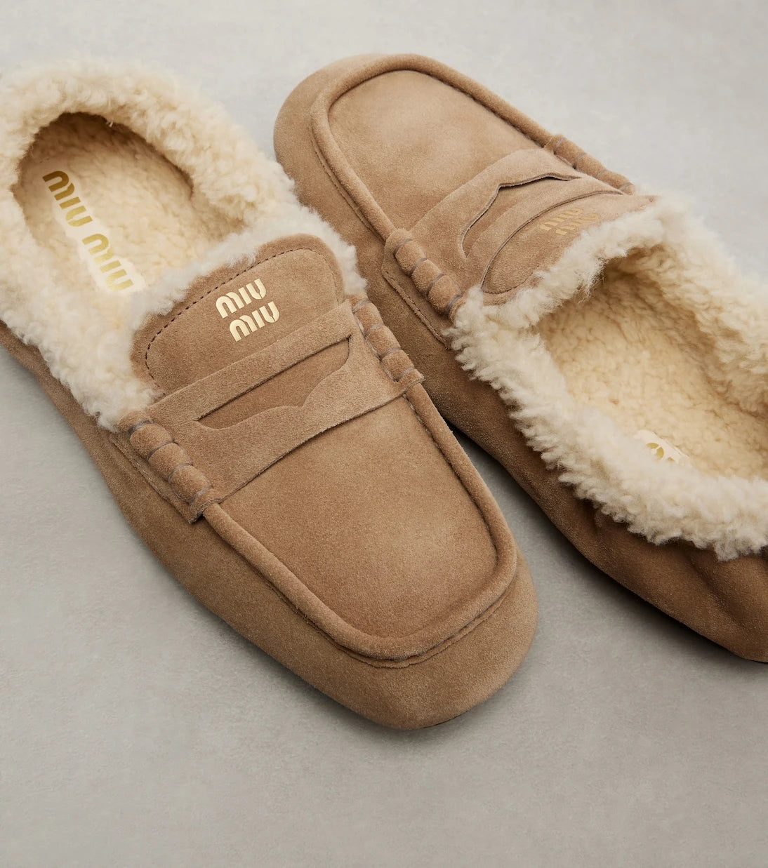 Miu Miu - Shearling-lined suede penny loafers