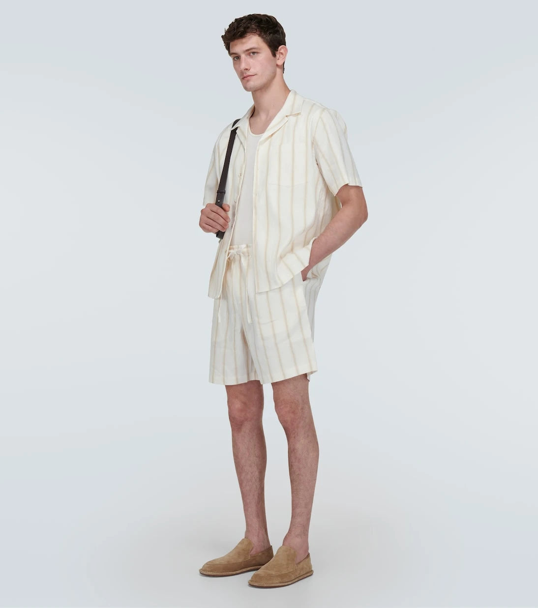 Commas - Striped linen-blend bowling shirt