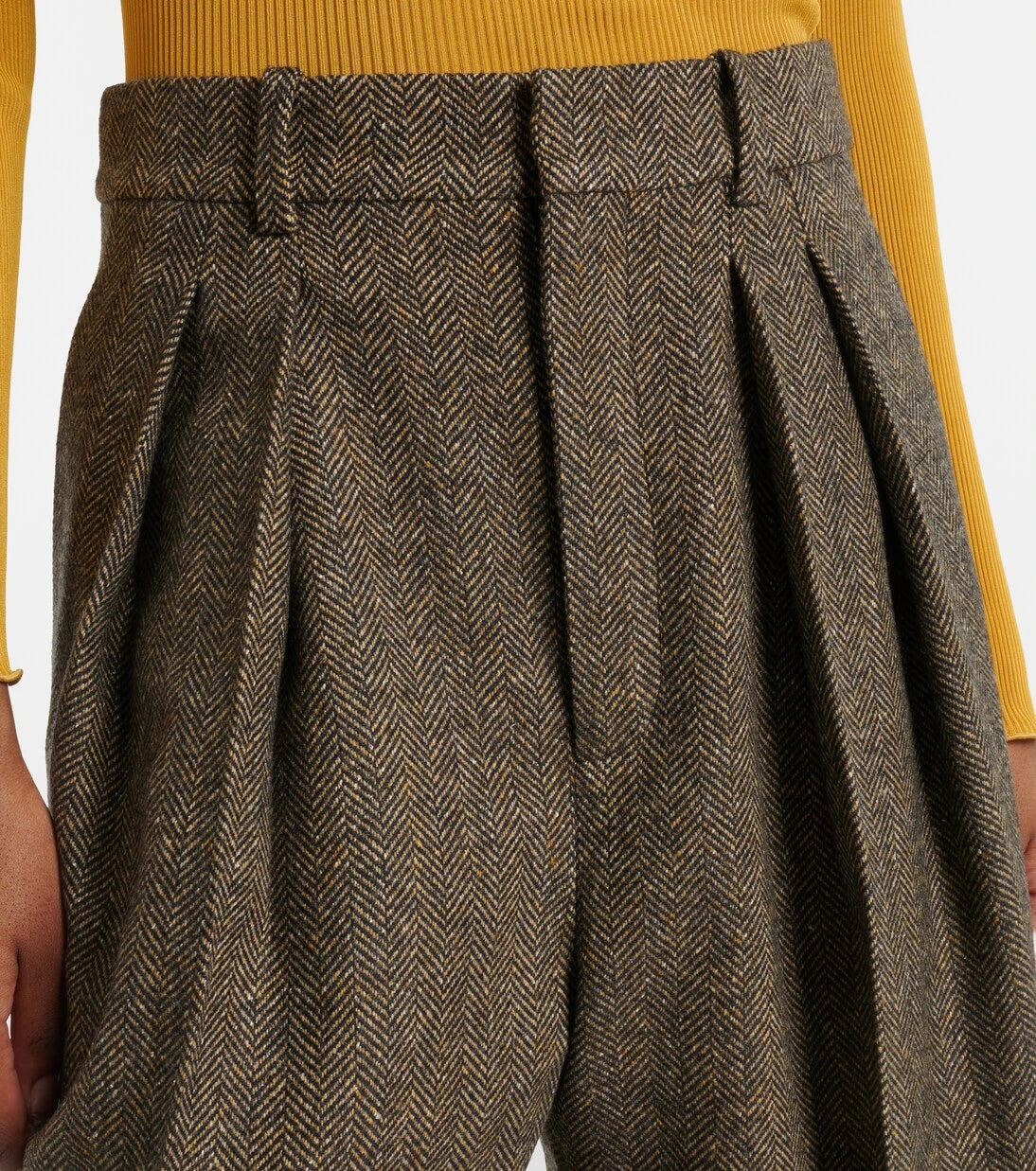 Saint Laurent - Herringbone wool-blend wide-leg pants