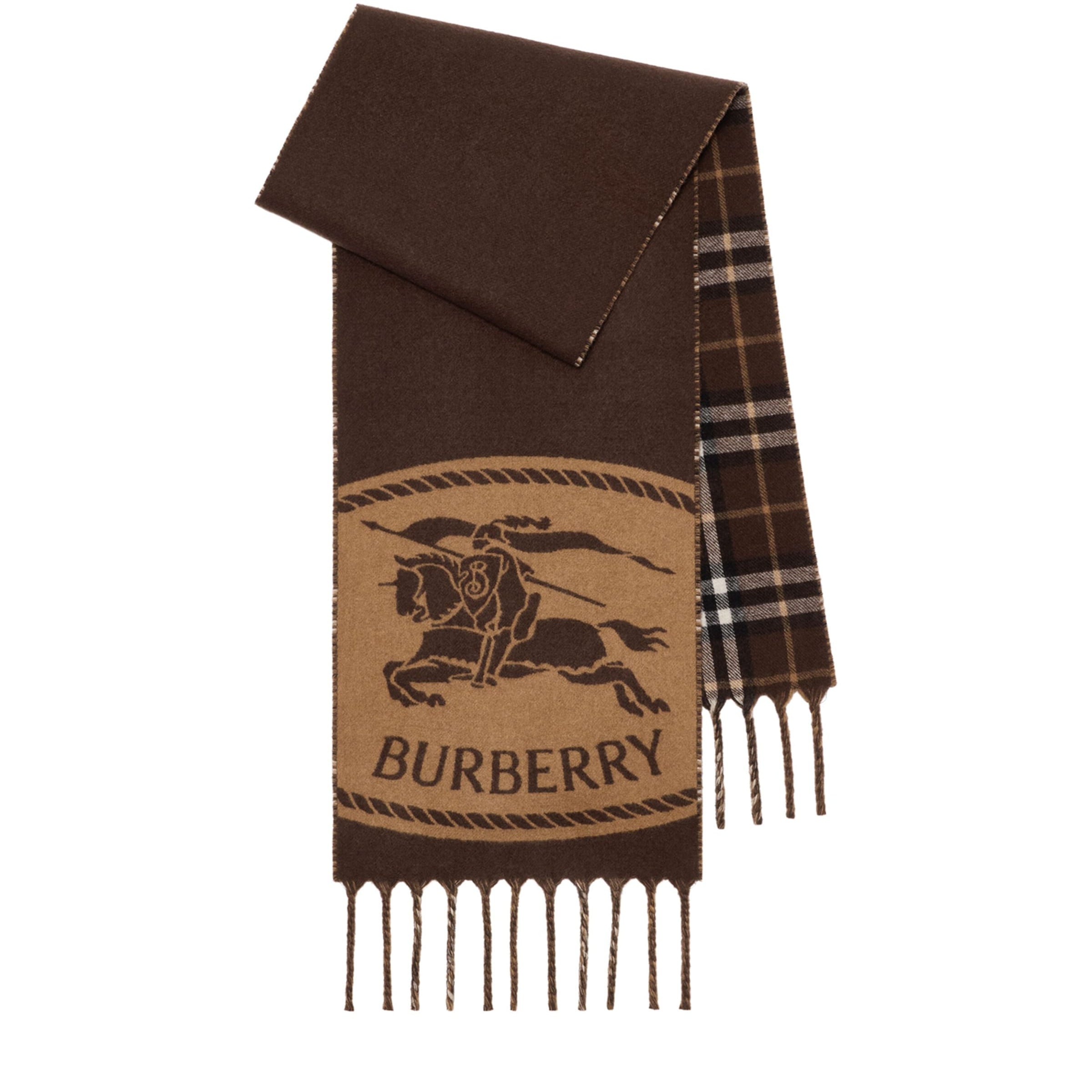 Brown Cashmere Reversible Check EKD Scarf