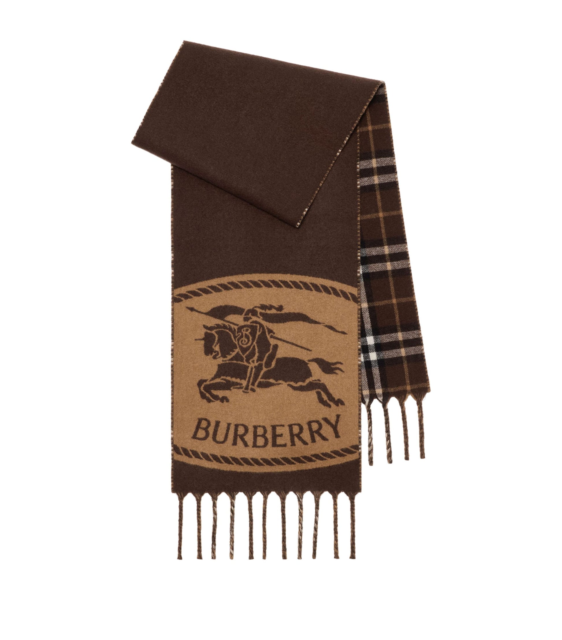 Brown Cashmere Reversible Check EKD Scarf