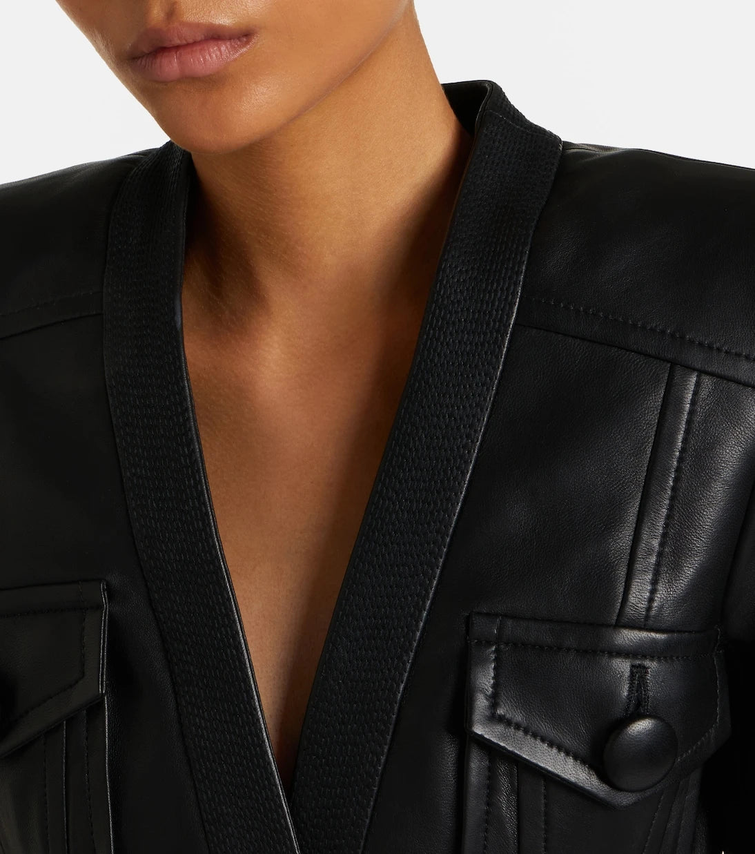 Balmain - Belted leather jacket