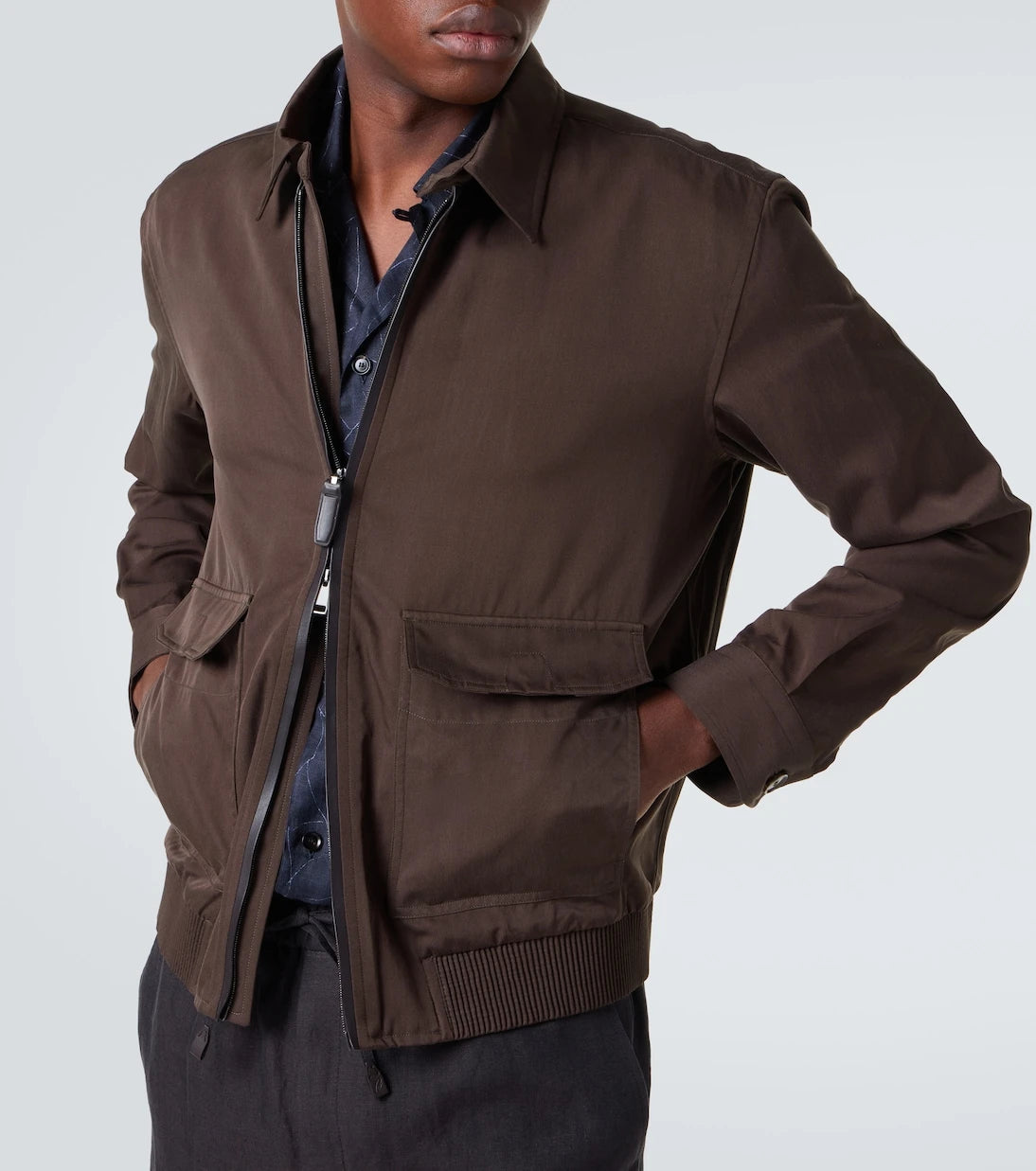 Brioni - Leather-trimmed silk blouson jacket