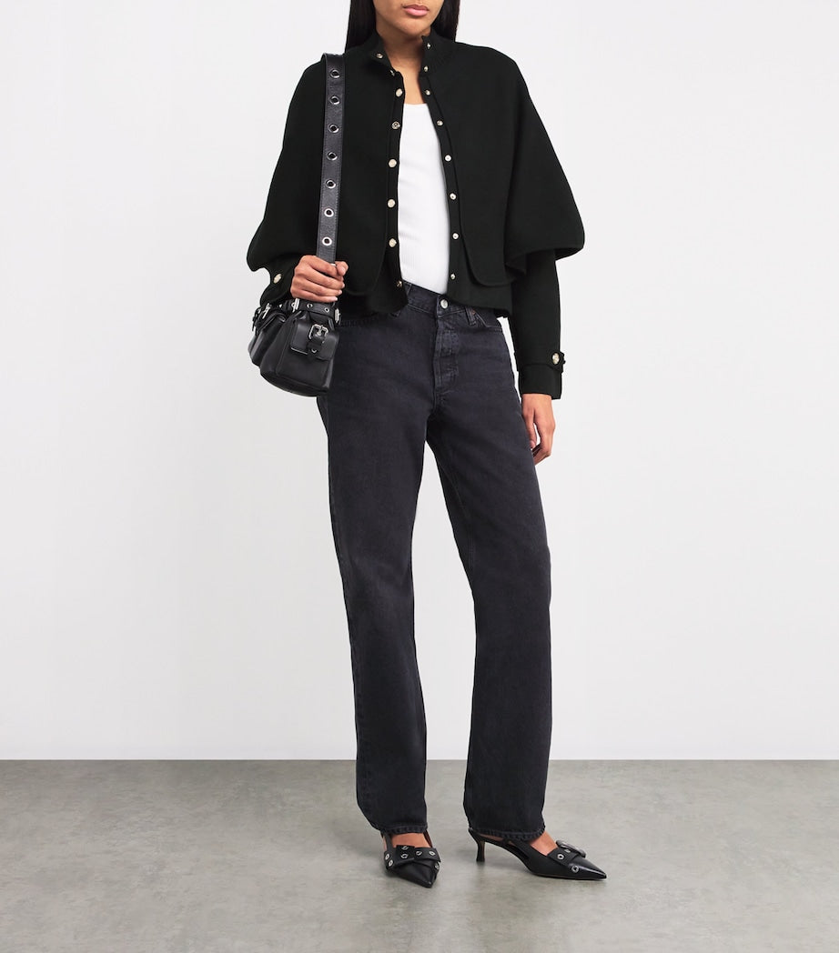Maje Black Cape-Effect Cardigan