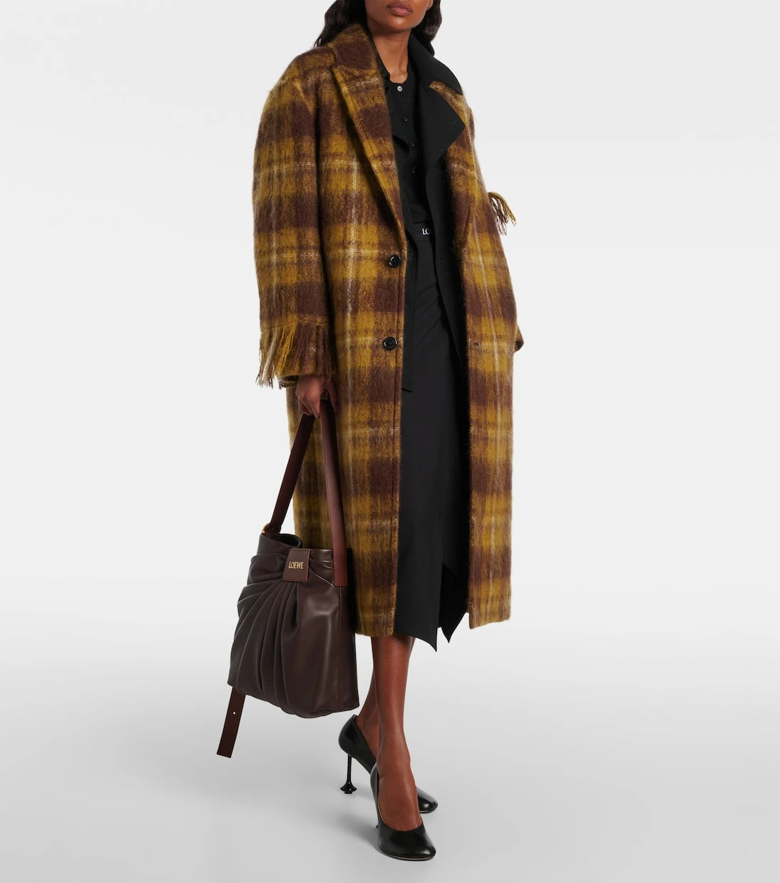 Loewe - Checked fringed mohair and wool coat
