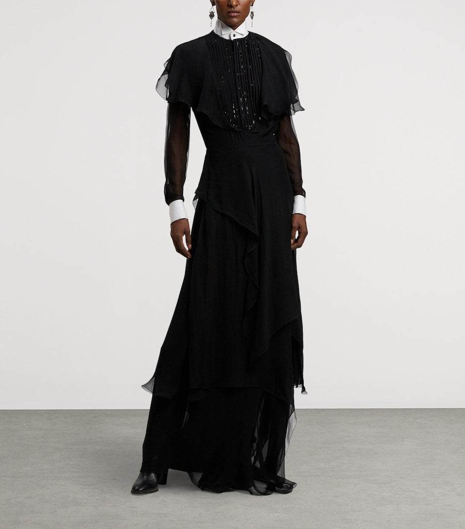 Ralph Lauren Collection Black Silk Chiffon Emala Evening Dress