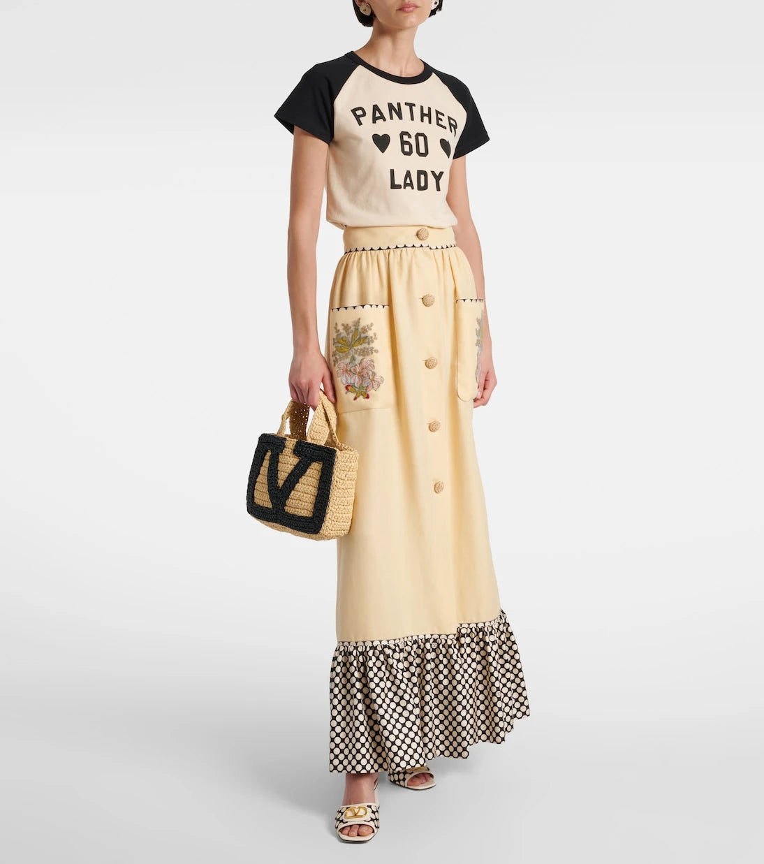 Valentino - Plus De Pois embroidered maxi skirt