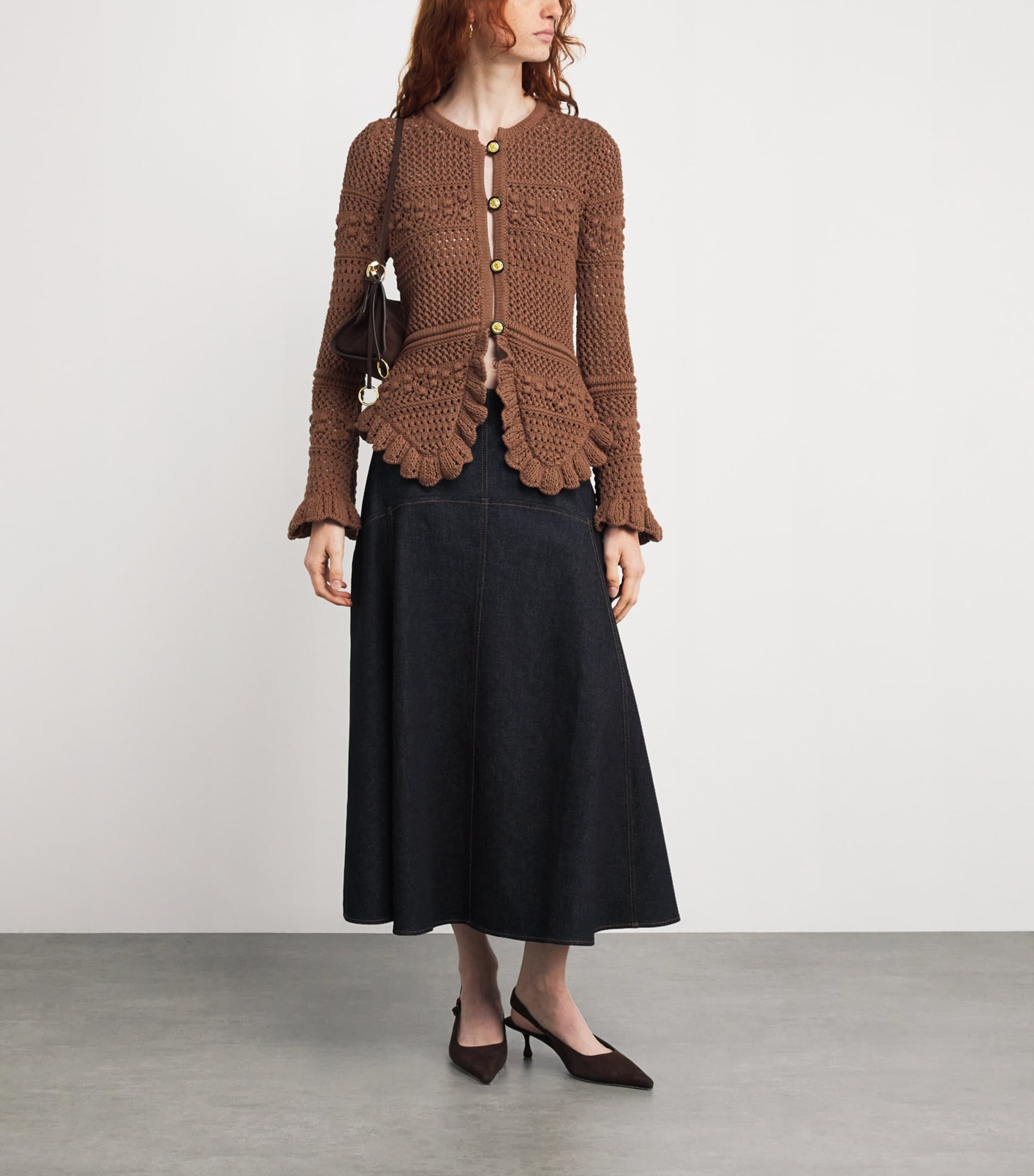 L'Agence Brown Open-Stitch Kiva Cardigan