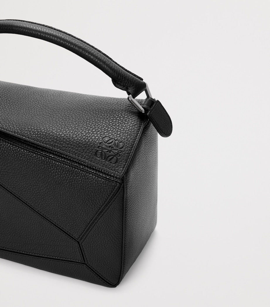 LOEWE Black Large Leather Puzzle Edge Top-Handle Bag