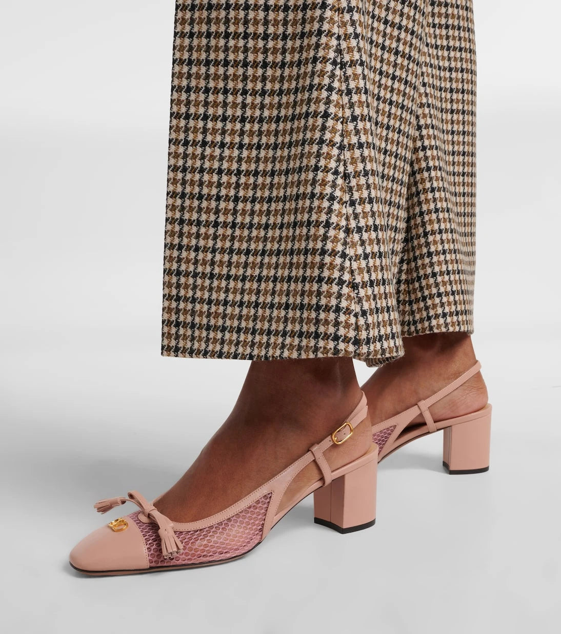 Valentino Garavani - VLogo leather and mesh slingback pumps