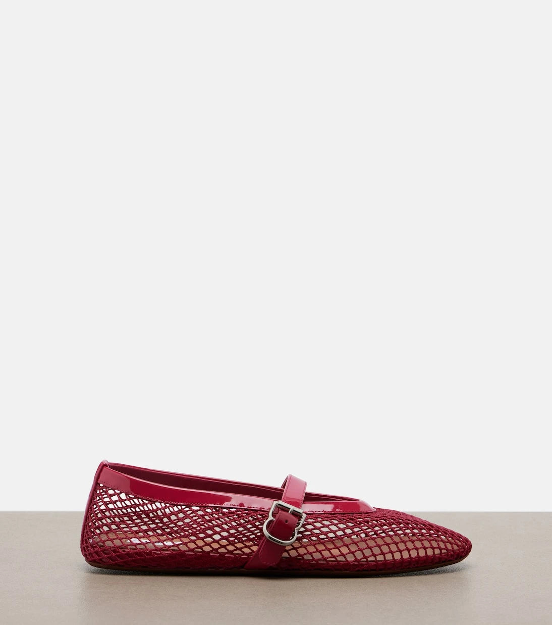 Alaïa - Leather-trimmed fishnet Mary Jane flats