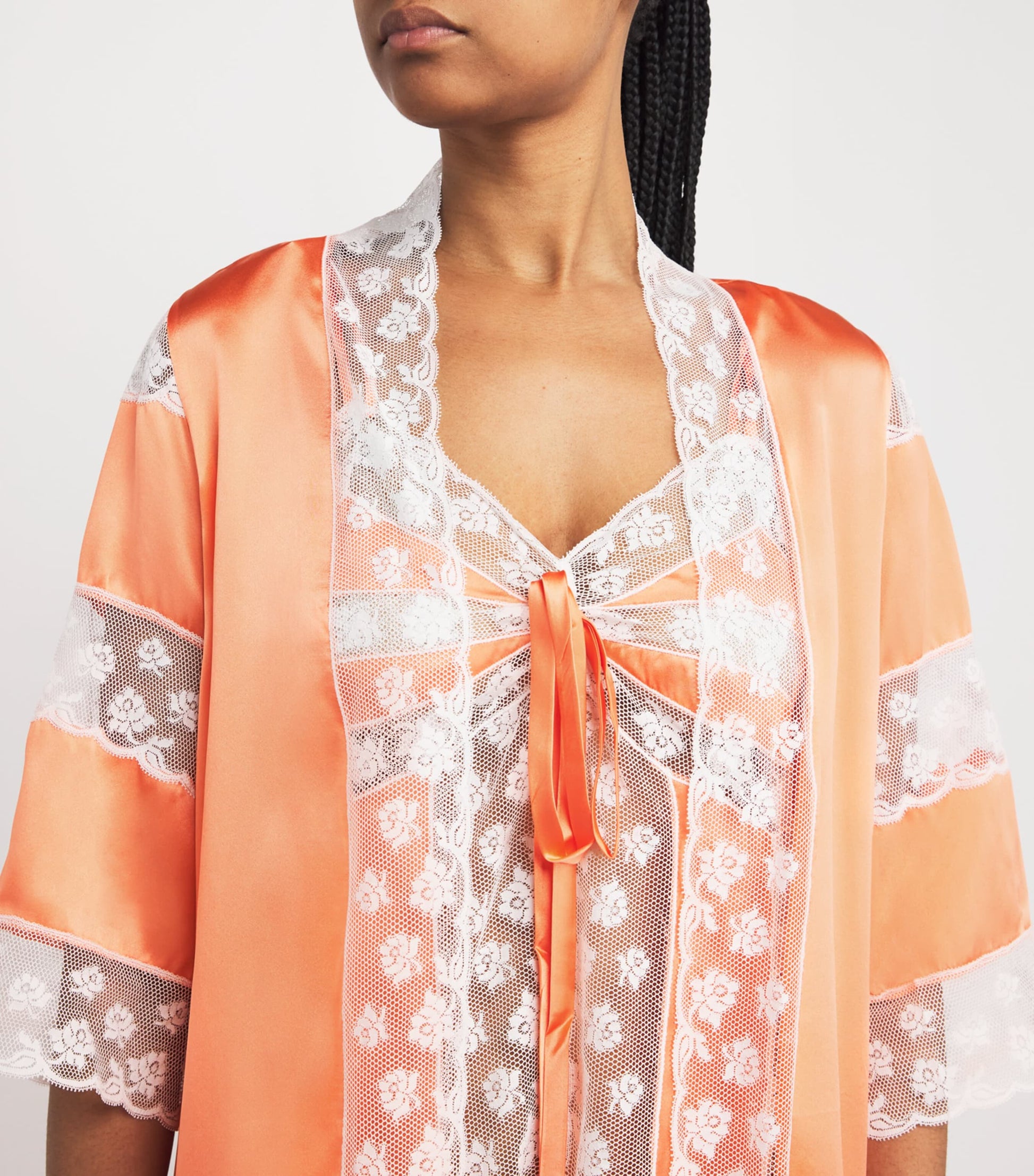 Orange Silk Lace-Trim Calliope Robe