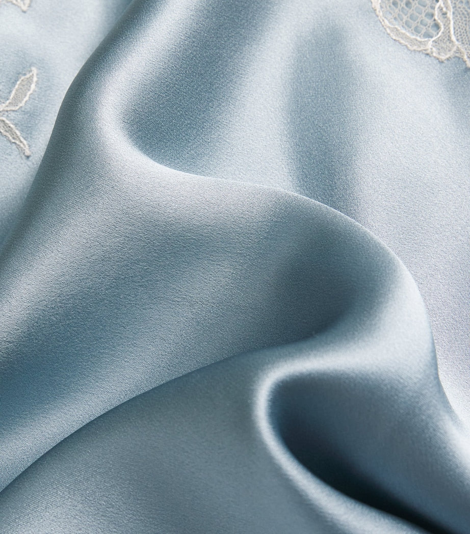 Carine Gilson Blue Silk Lace-Trim Short Slip Dress