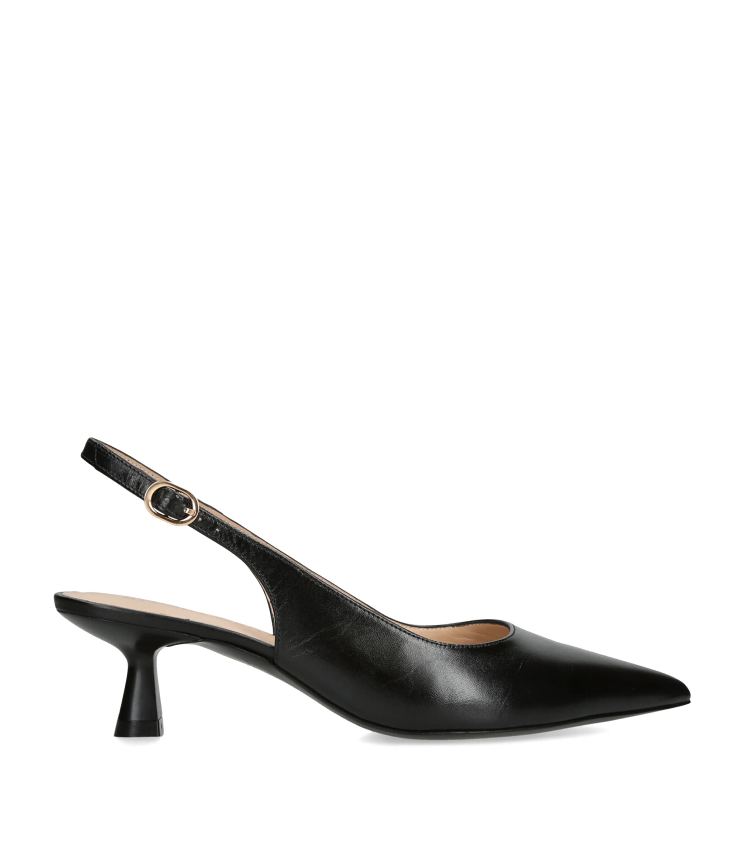 Black Leather Stuart Sculpt Slingback Pumps 50
