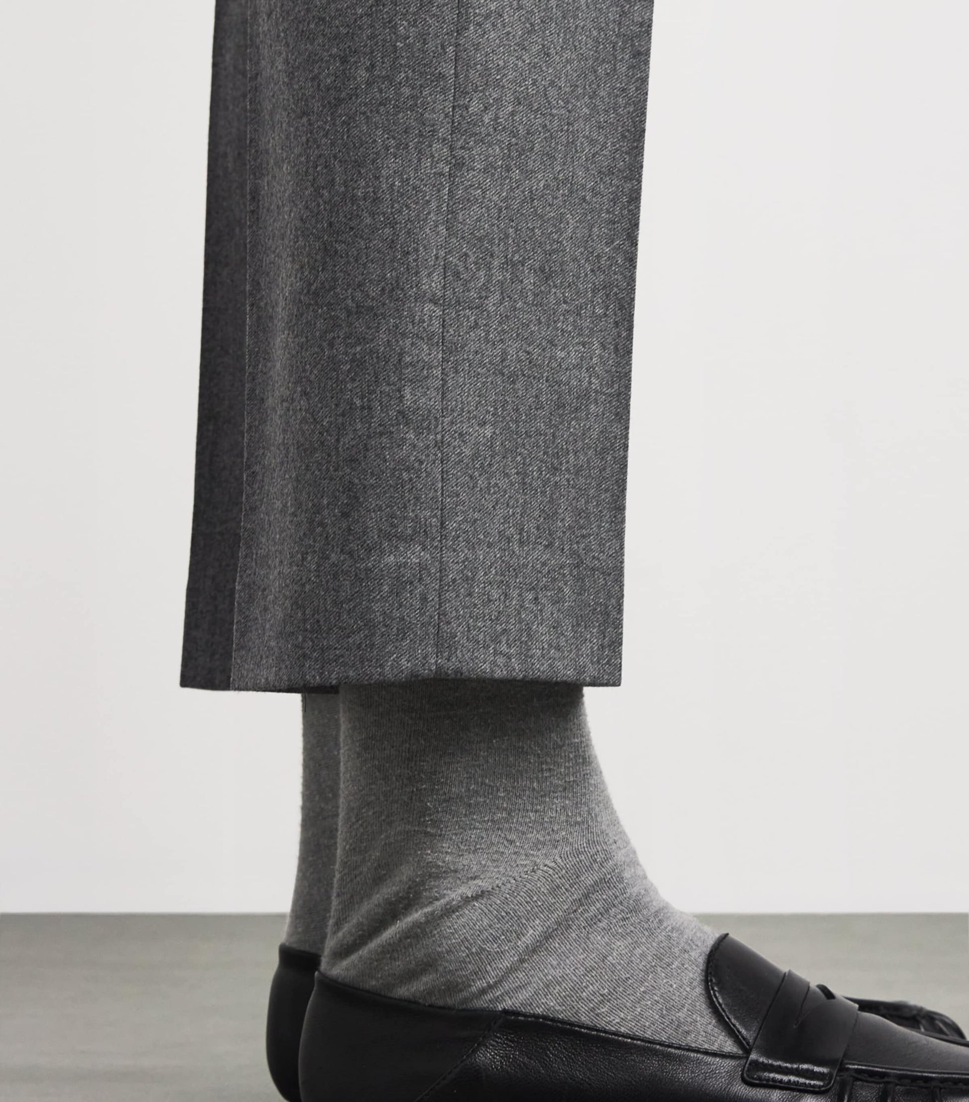 Grey Wool-Cashmere High-Rise Straight Trousers