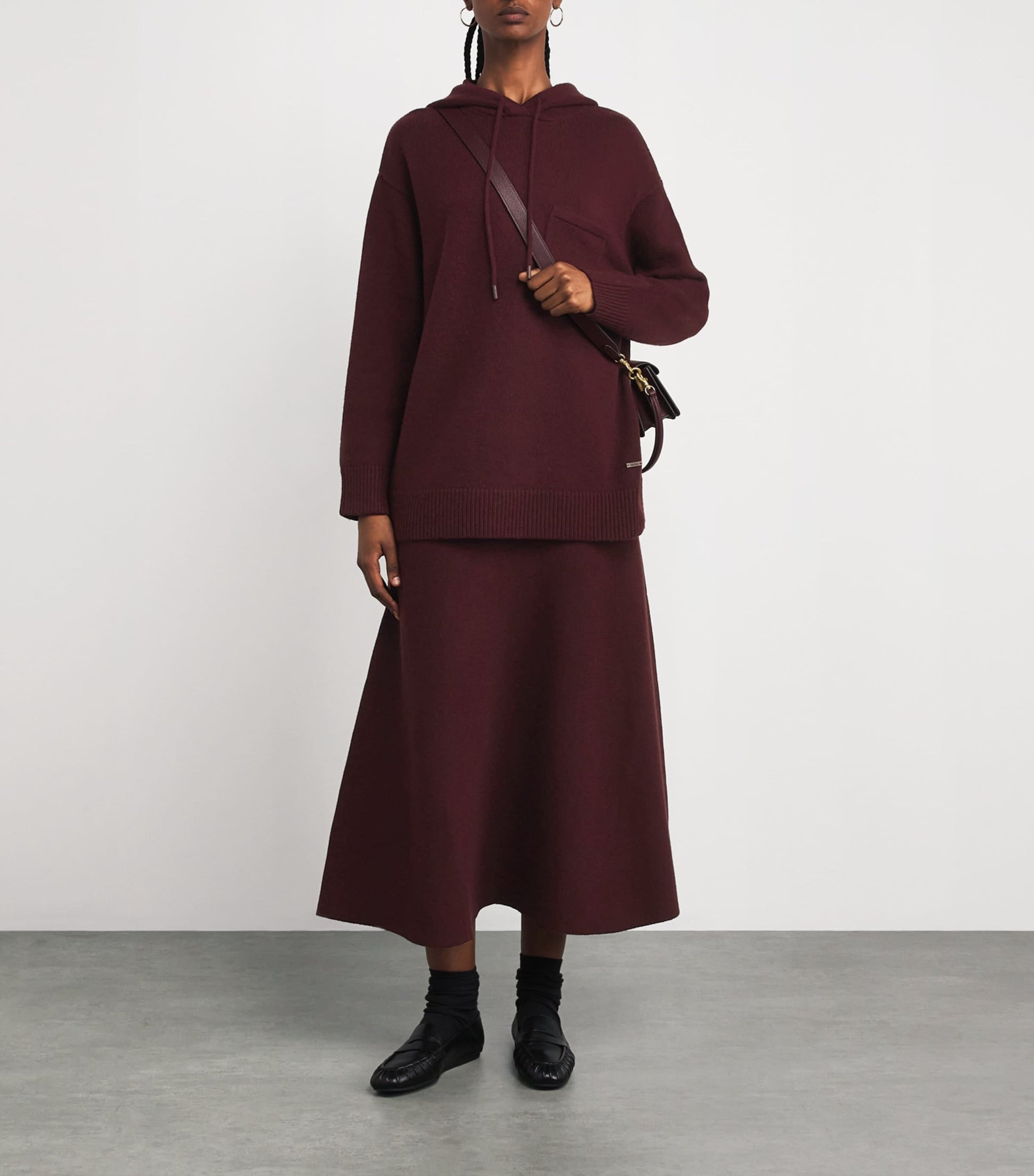 Max Mara Red Wool-Cashmere Knitted Hoodie