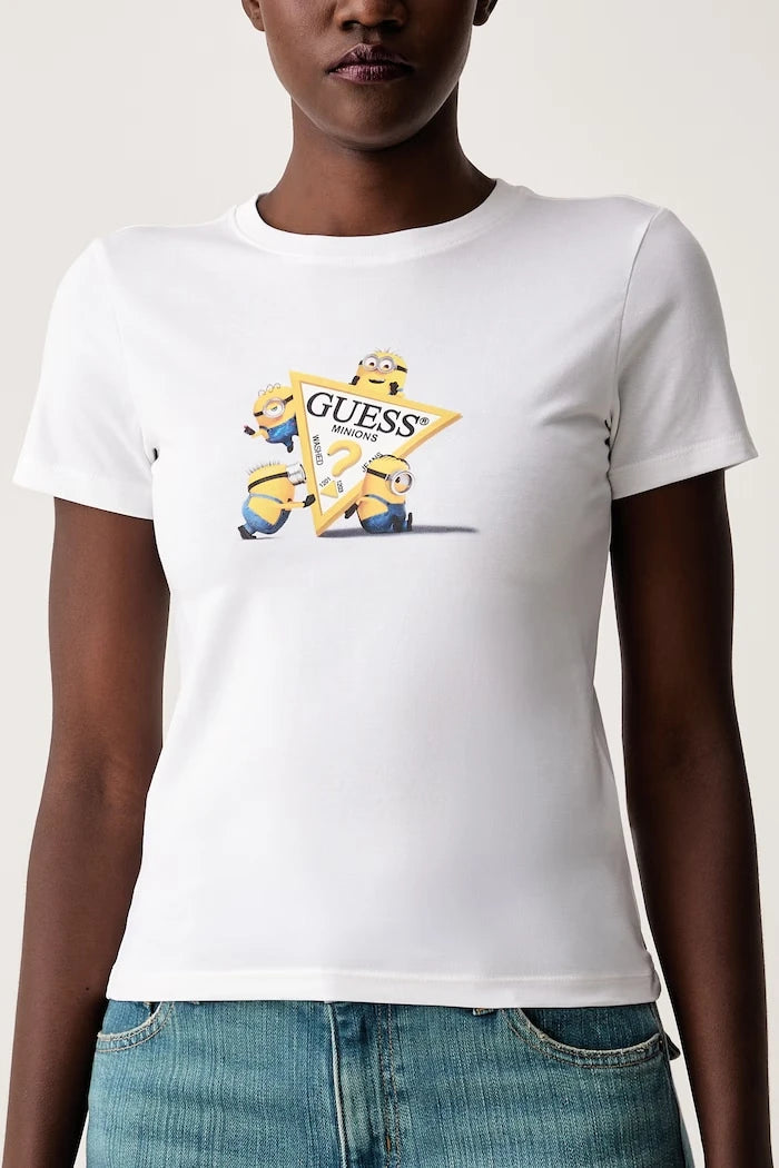 Guess Jeans Pamuk ve elastanlı kadın tişört X MINIONS