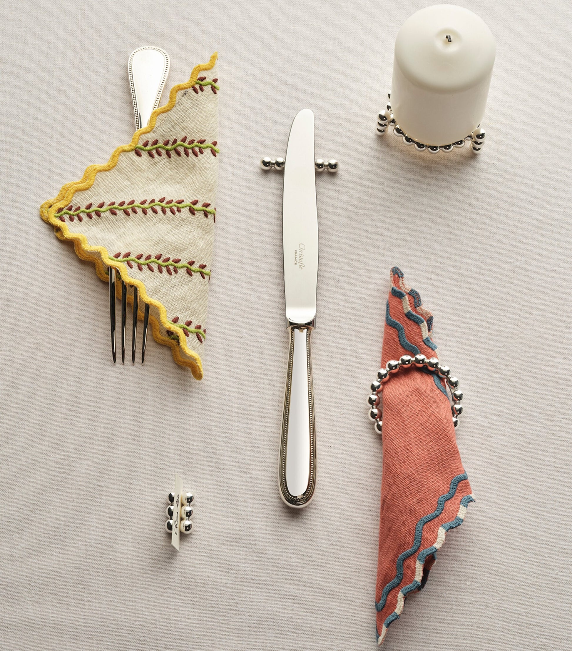 Set of 2 Silver-Plated Perles Knife Rest