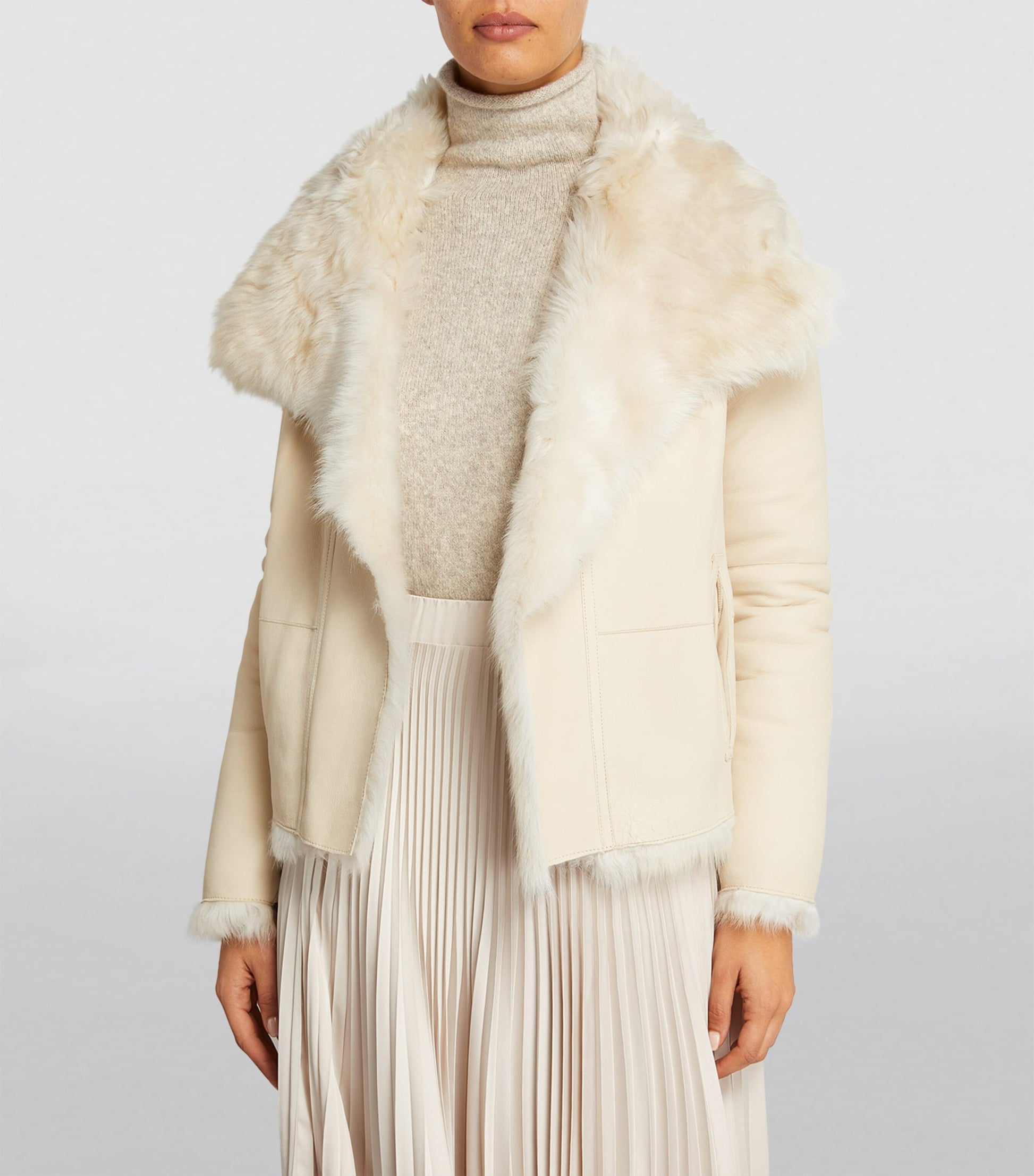 Yves Salomon White Reversible Shearling Jacket