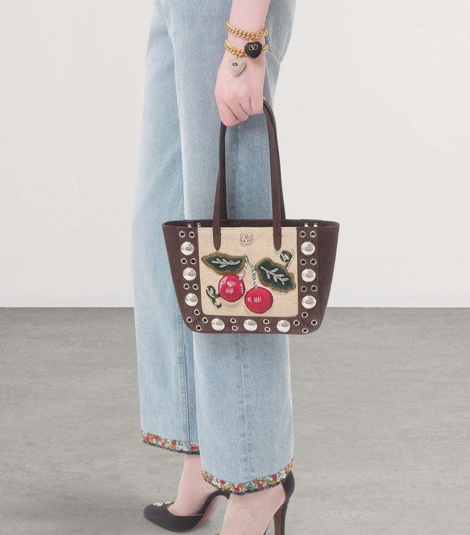Valentino Garavani Multi Mini Suede Embroidered Nellcôte Tote Bag