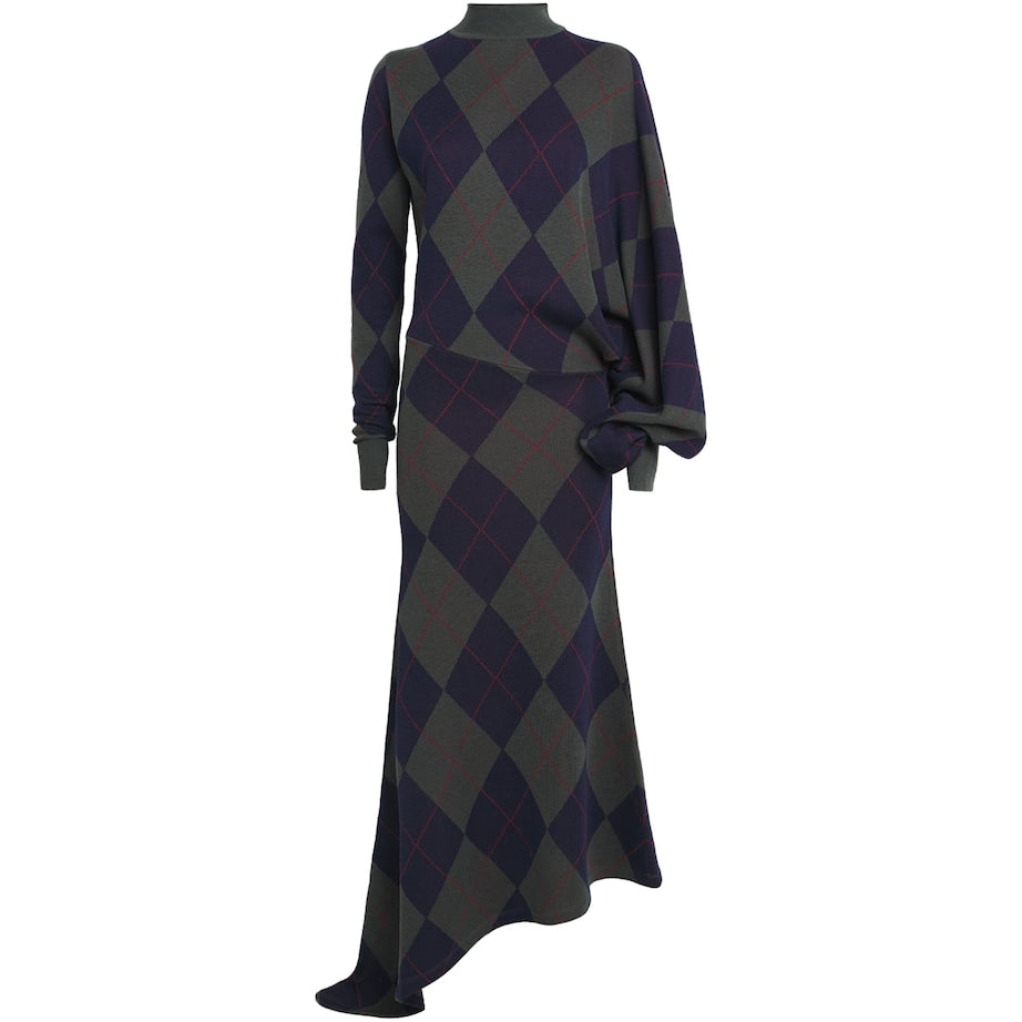 A.W.A.K.E. Mode Multi Merino Wool Argyle Maxi Dress