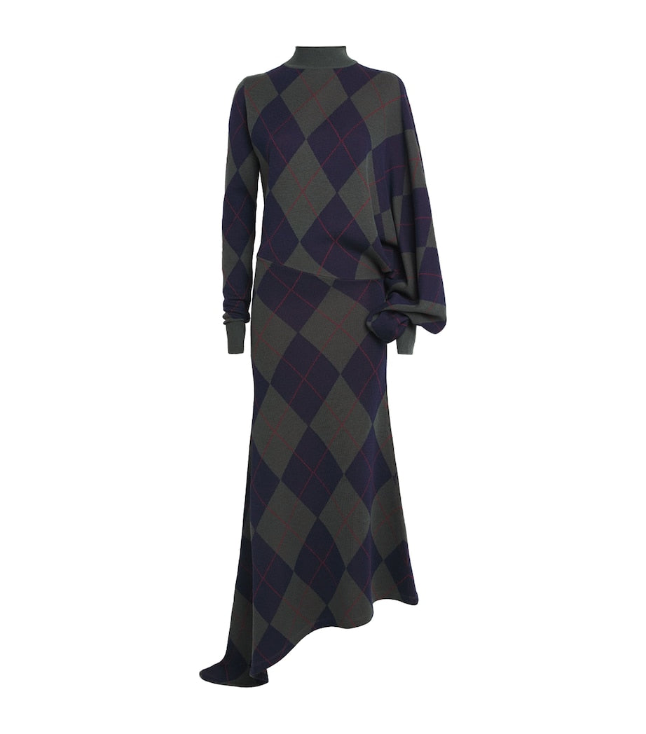 A.W.A.K.E Mode Multi Merino Wool Argyle Maxi Dress