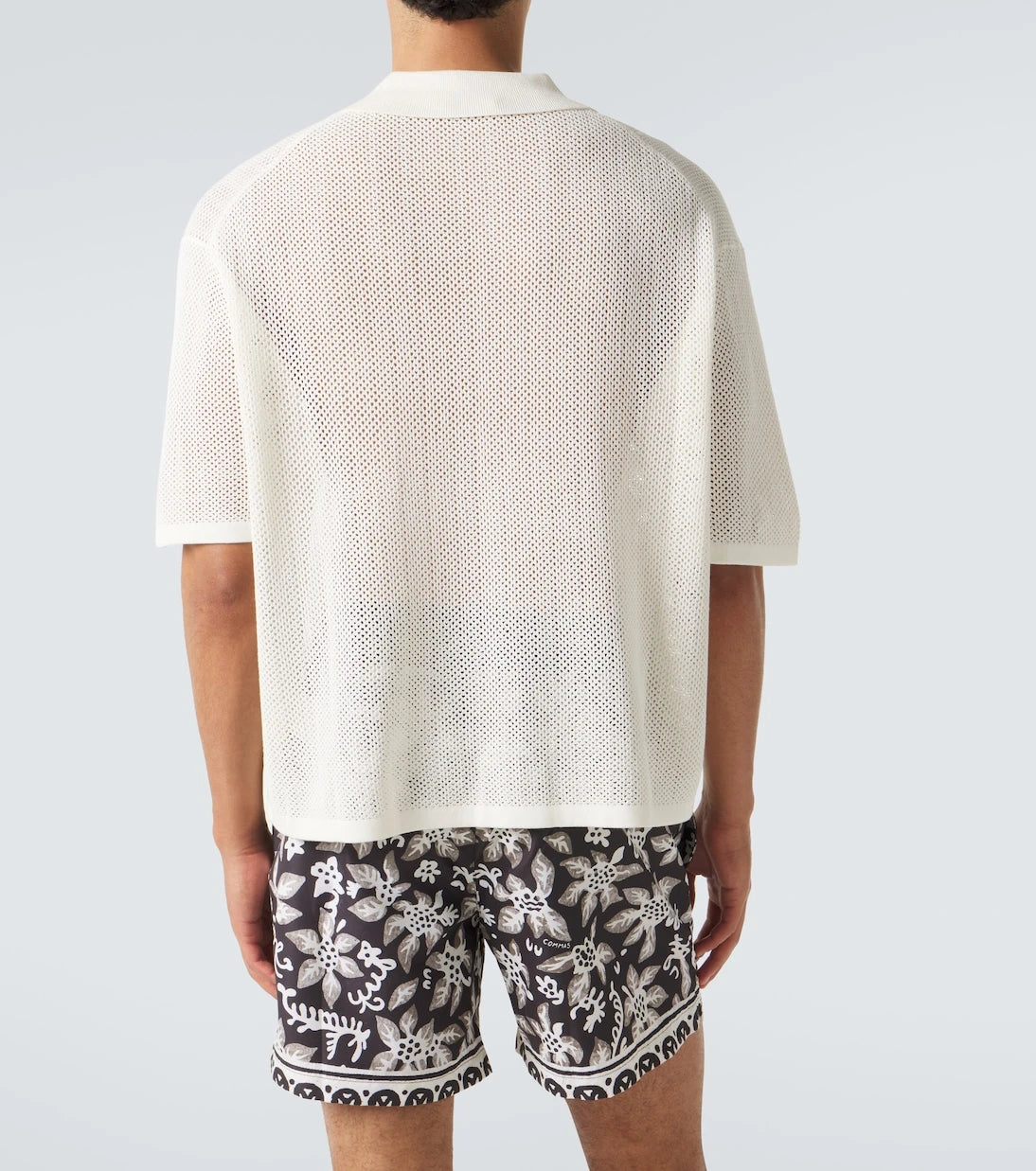 Commas - Open-knit cotton-blend polo sweater