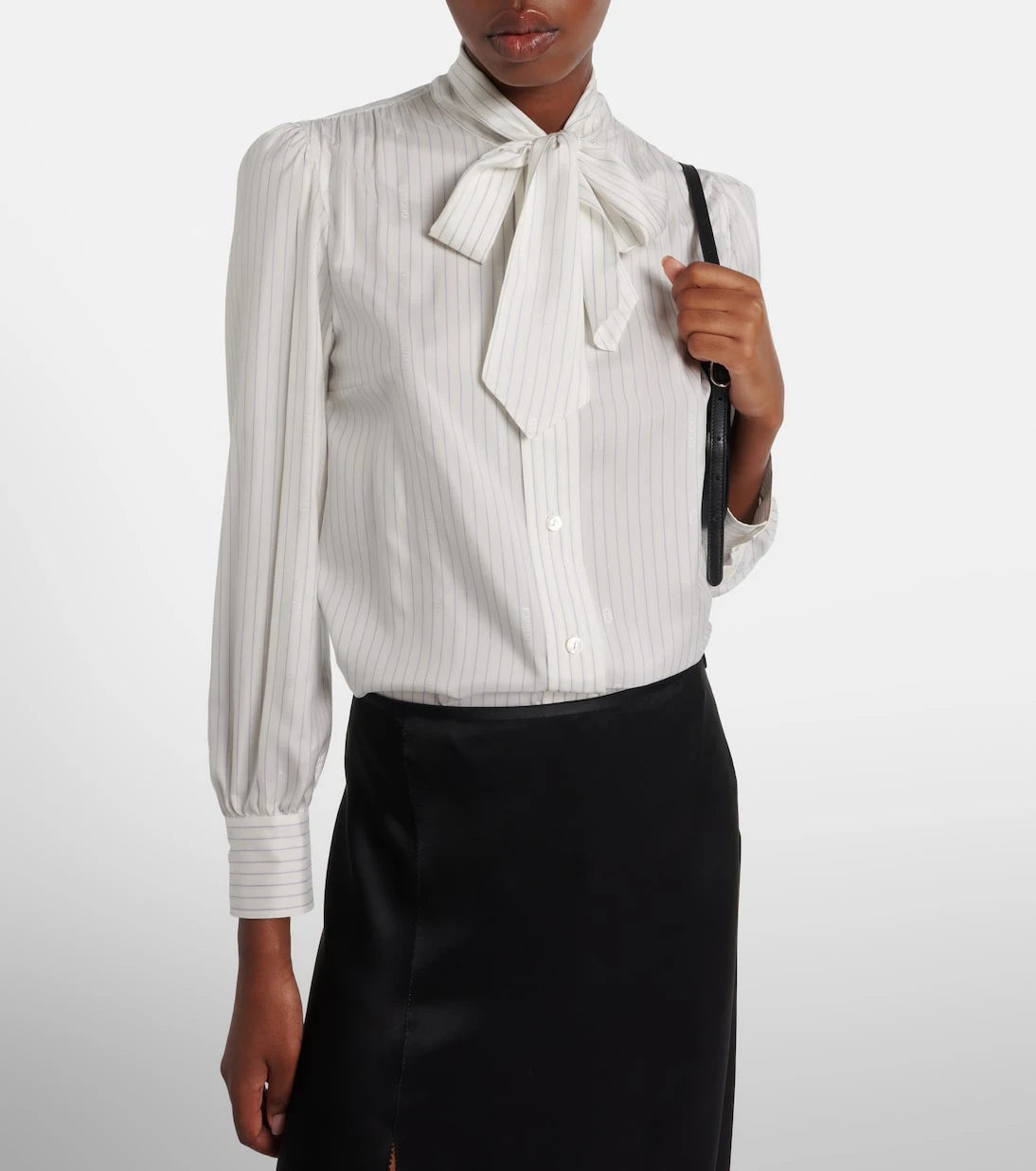 Gucci - Pinstripe tie-neck silk shirt