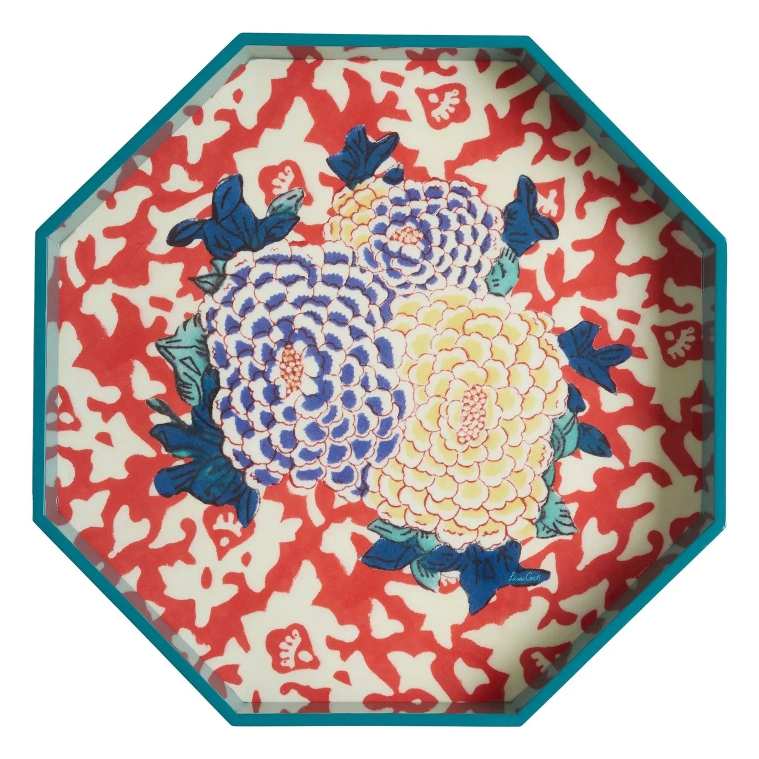 Lisa Corti - Arabesque Corolla Geranium lacquered tray | Blue