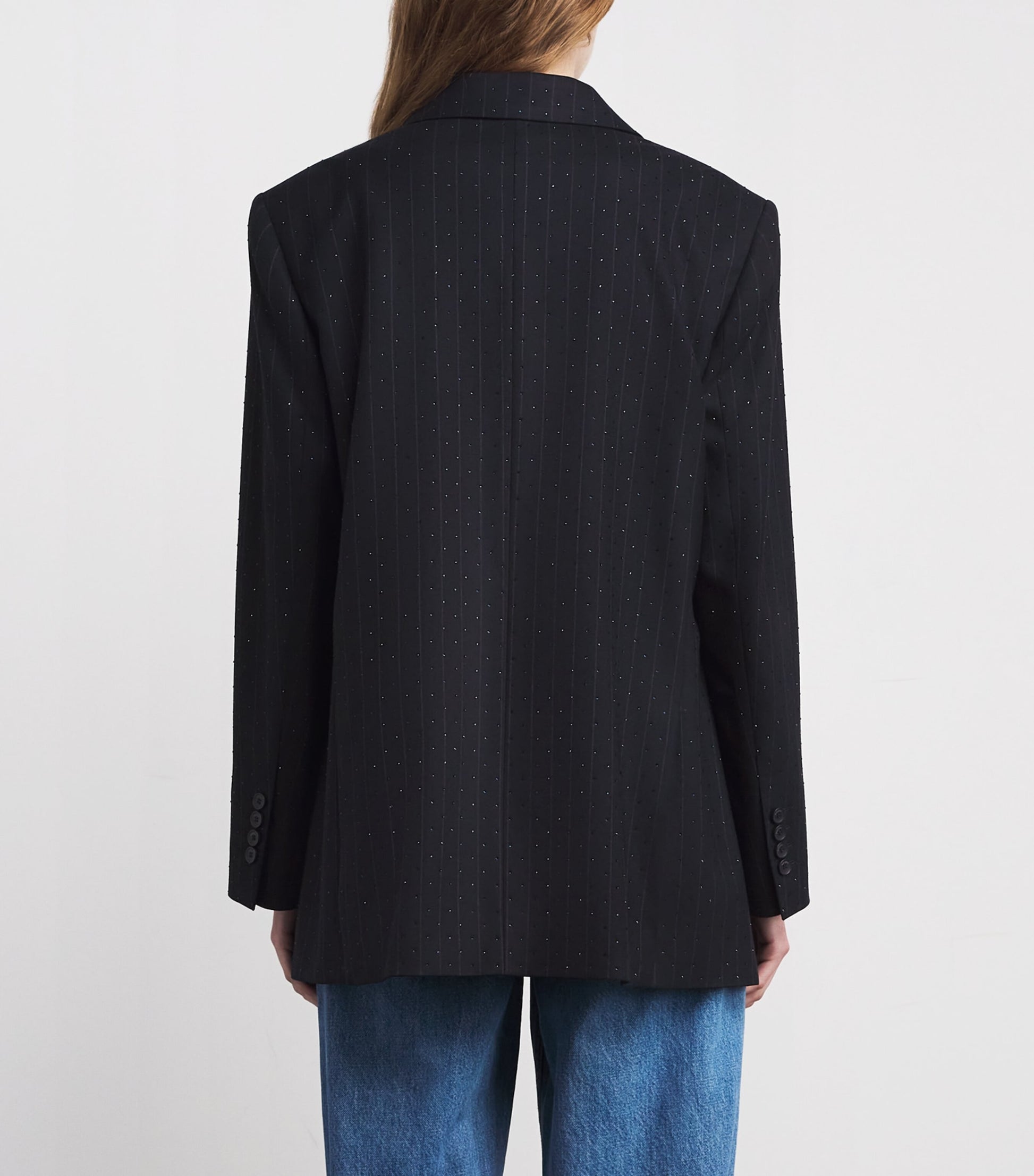 Pinstripe Rhinestone-Embellished Blazer