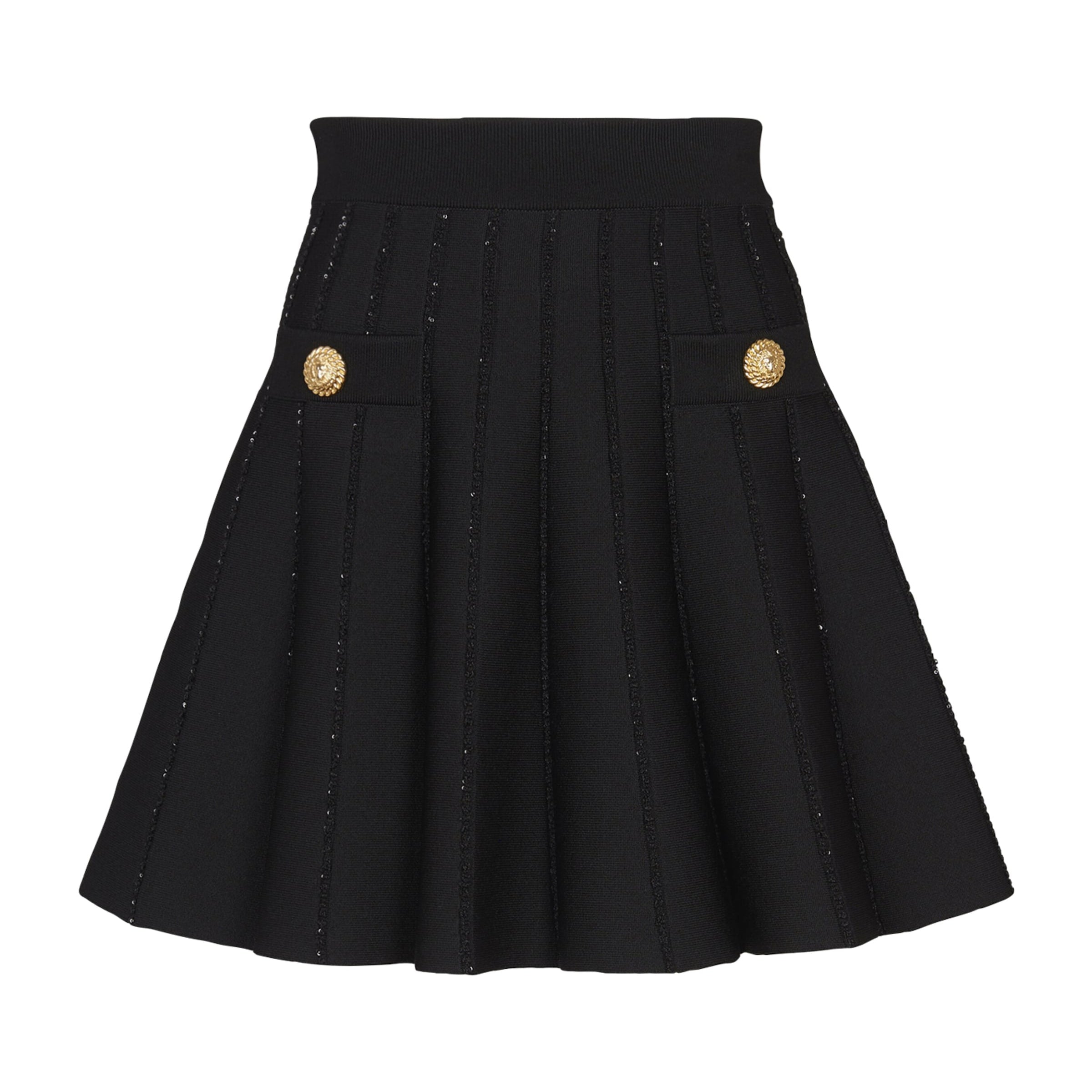 Balmain Black Flared Knitted Mini Skirt
