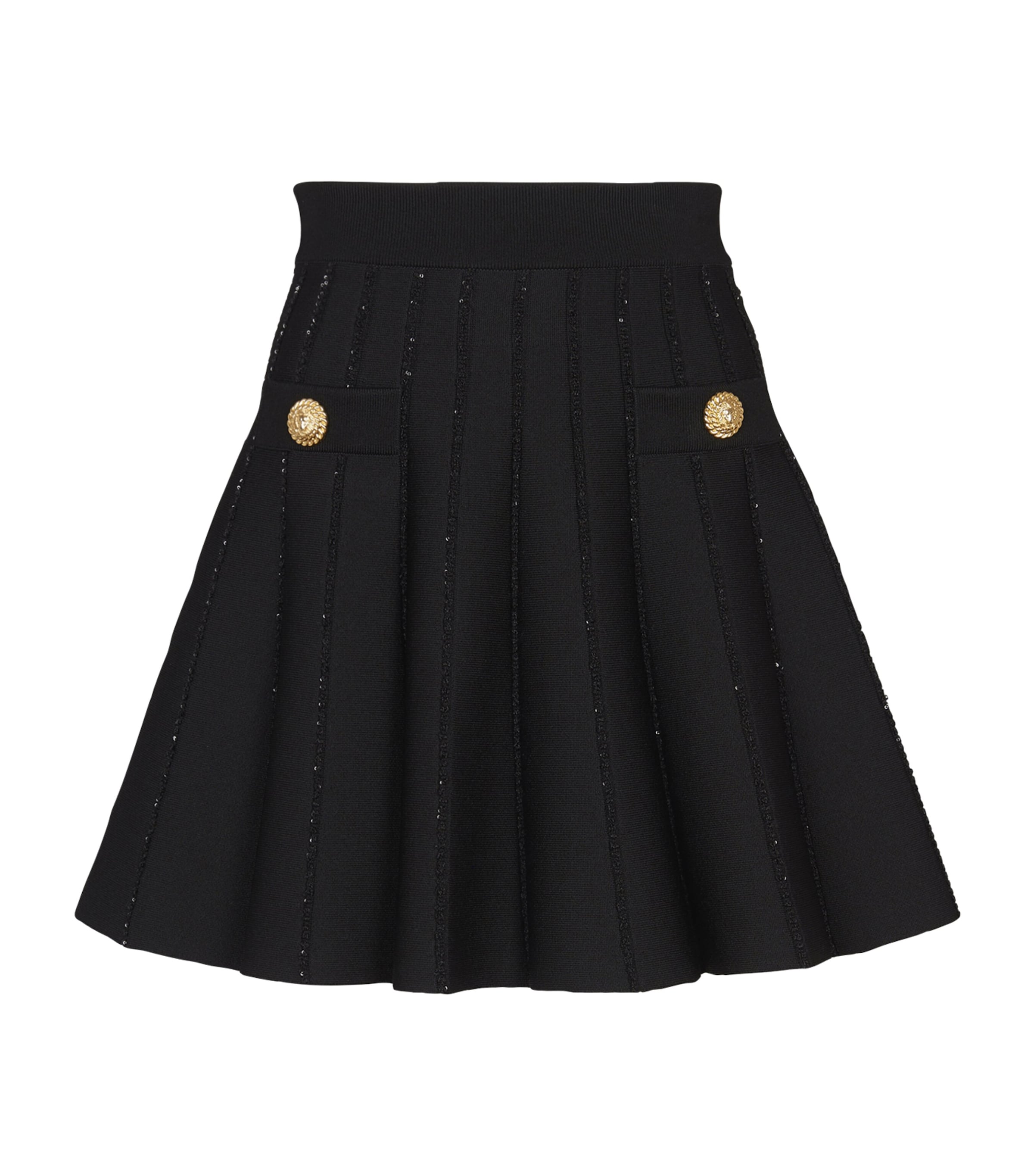 Balmain Black Flared Knitted Mini Skirt