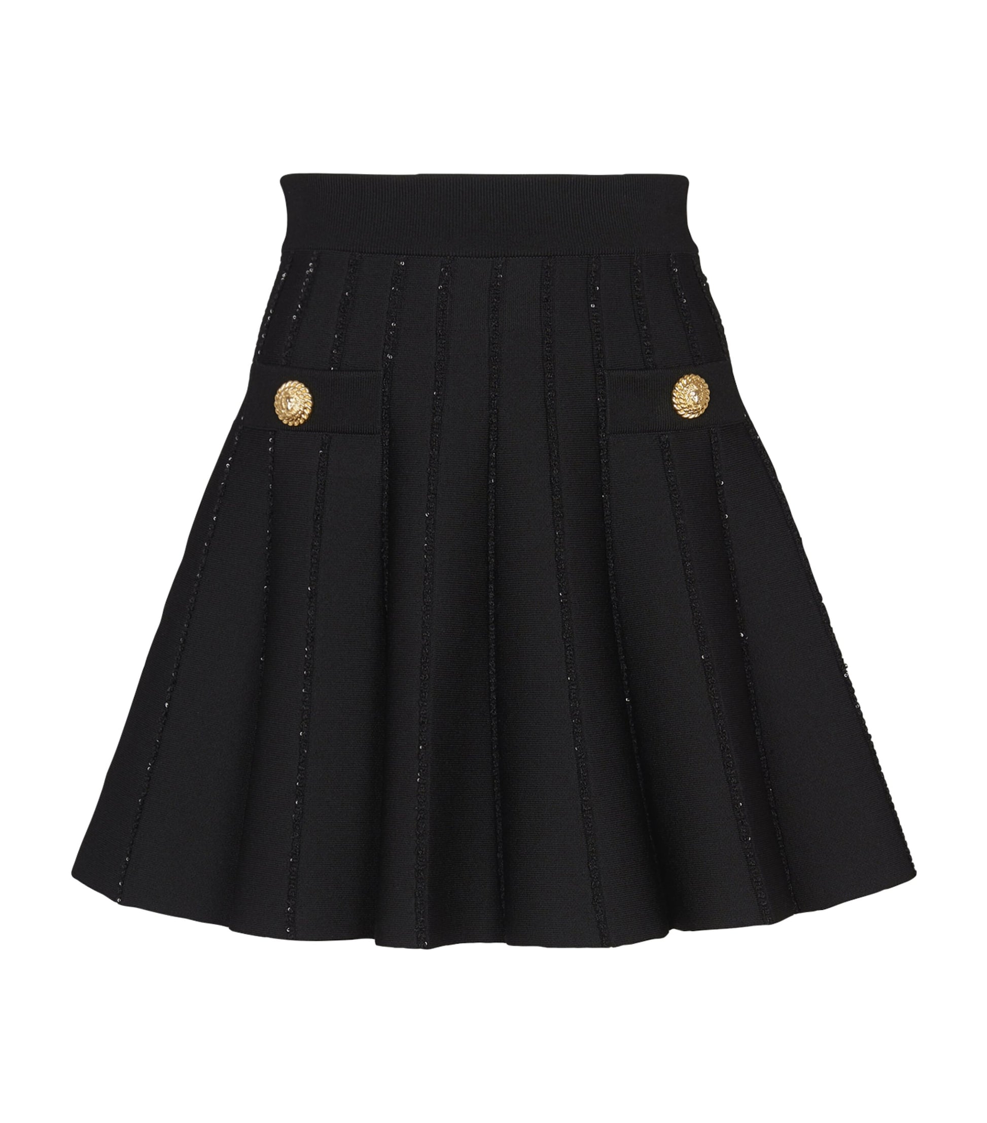 Balmain Black Flared Knitted Mini Skirt