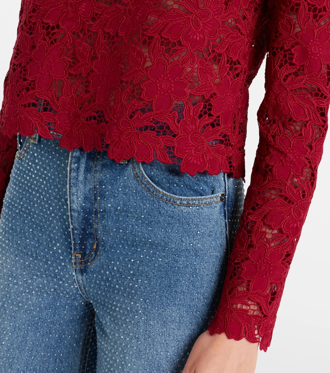 Self-Portrait - Embellished guipure lace top