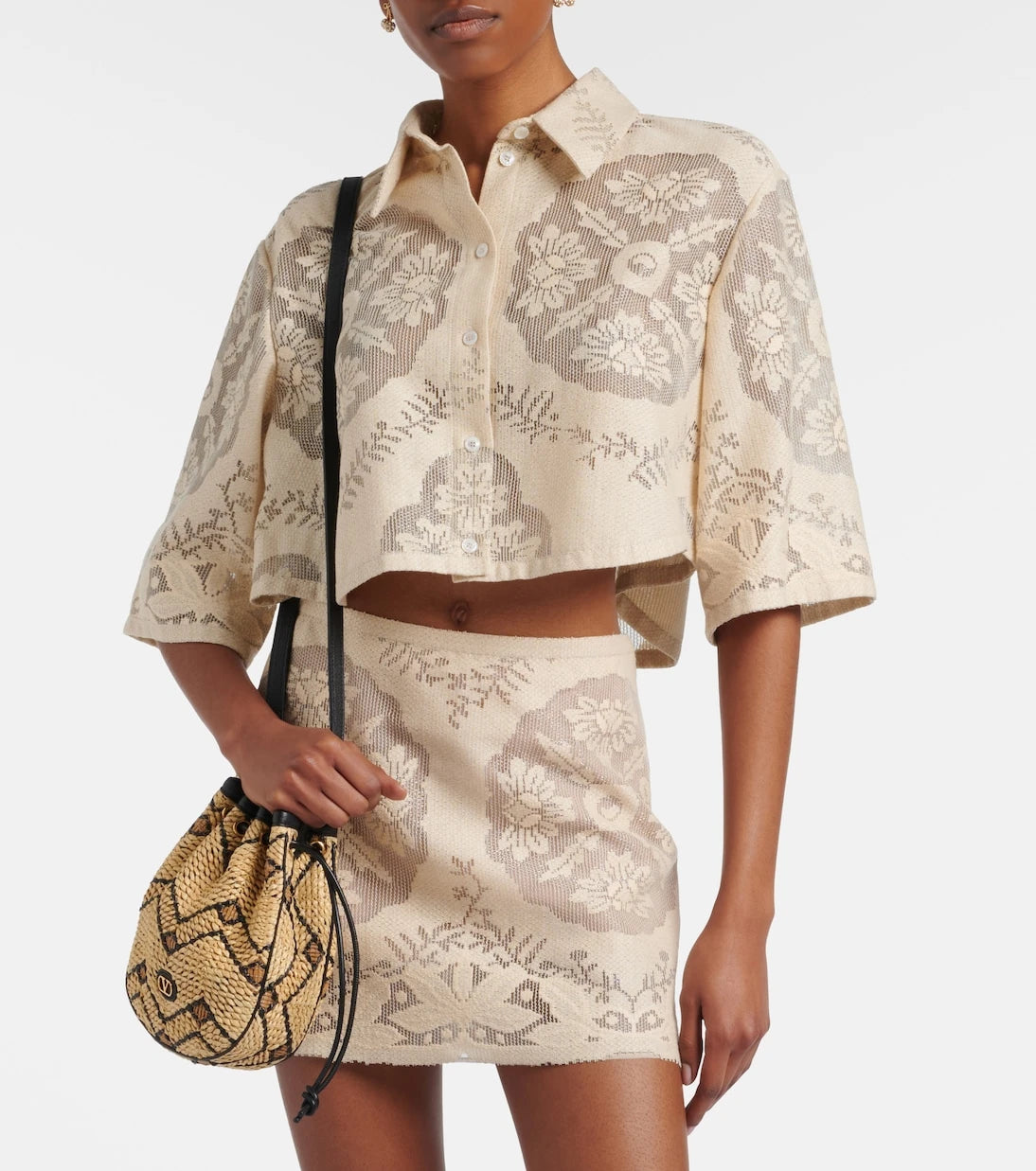 Valentino - Floral cropped cotton-blend shirt