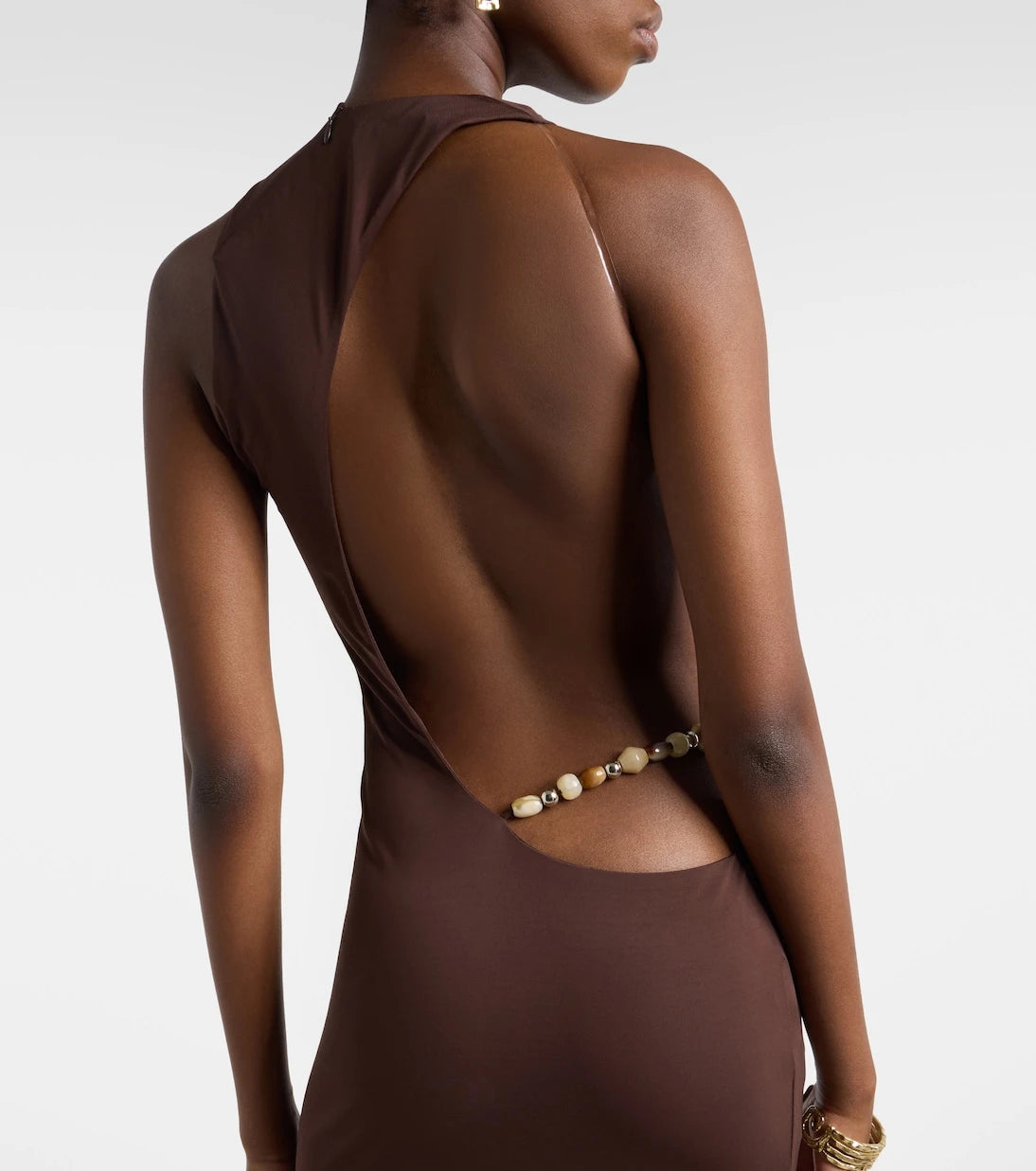 De La Vali - Maha beaded open-back jersey gown