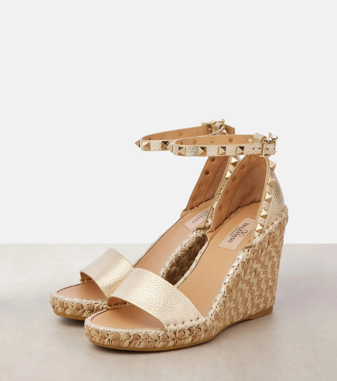 Valentino Garavani - Rockstud Double 105 leather espadrille wedges