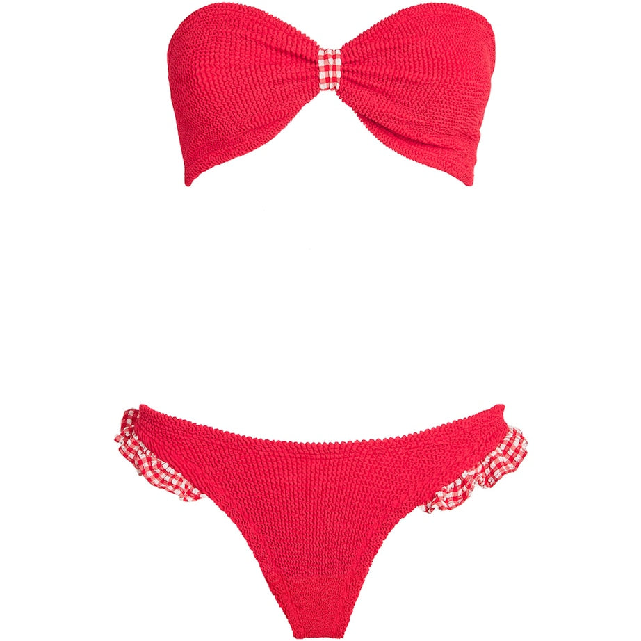 Gingham-Trim Jean Bikini RED/RED GINGHAM