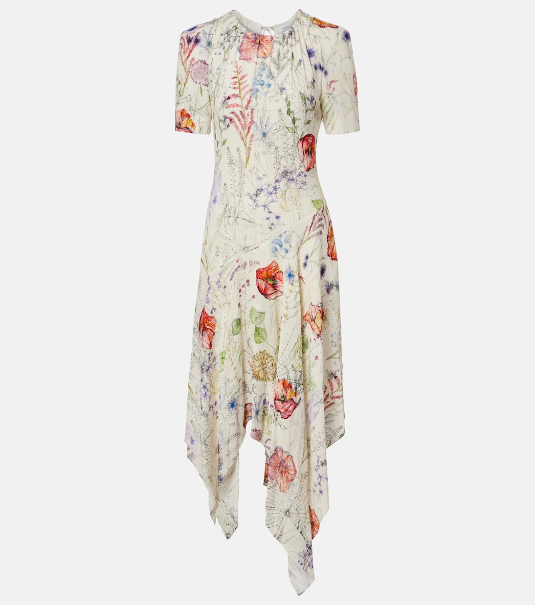 McQueen - Meadow floral asymmetric midi dress