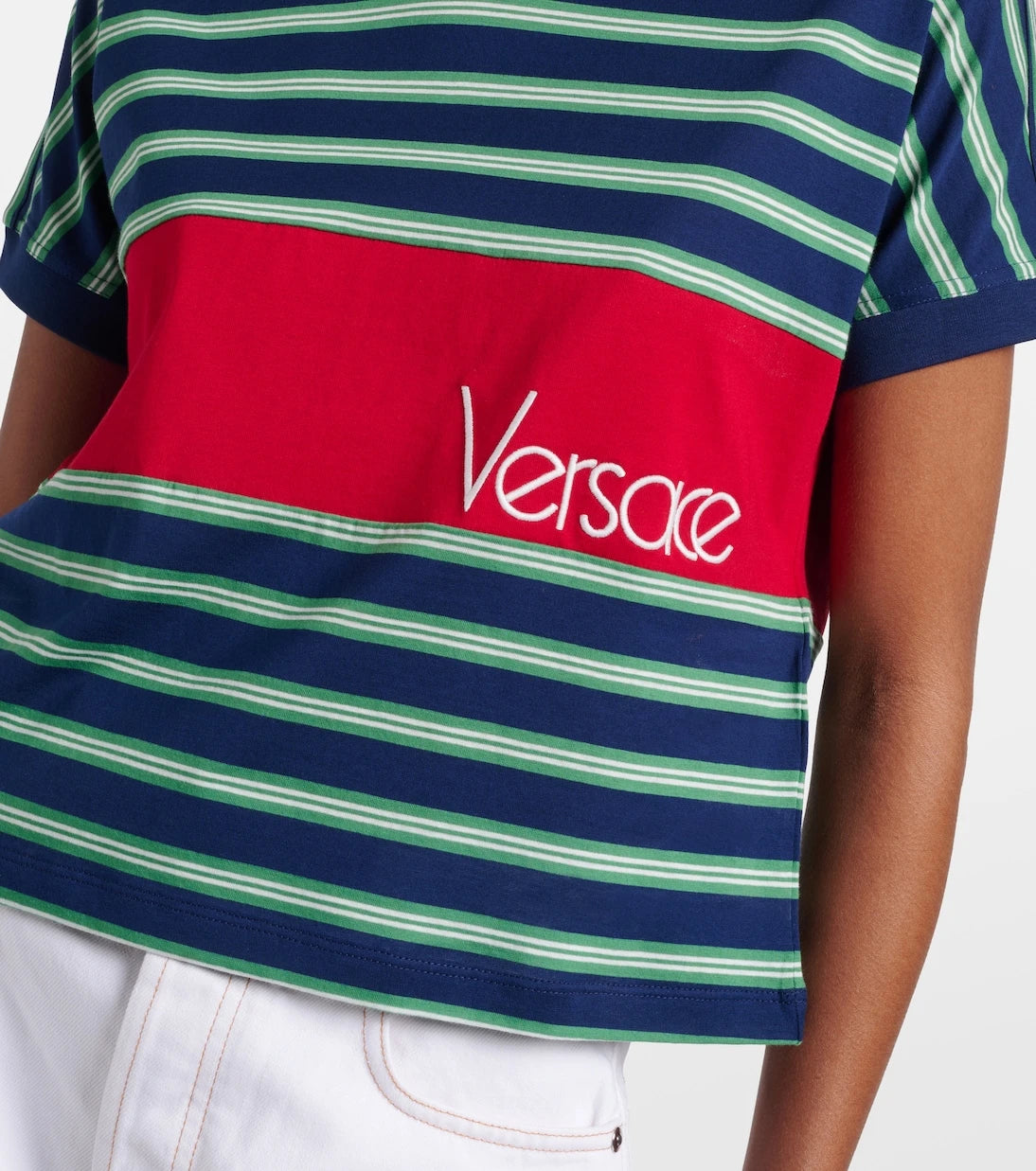 Versace - Logo embroidered striped cotton T-Shirt