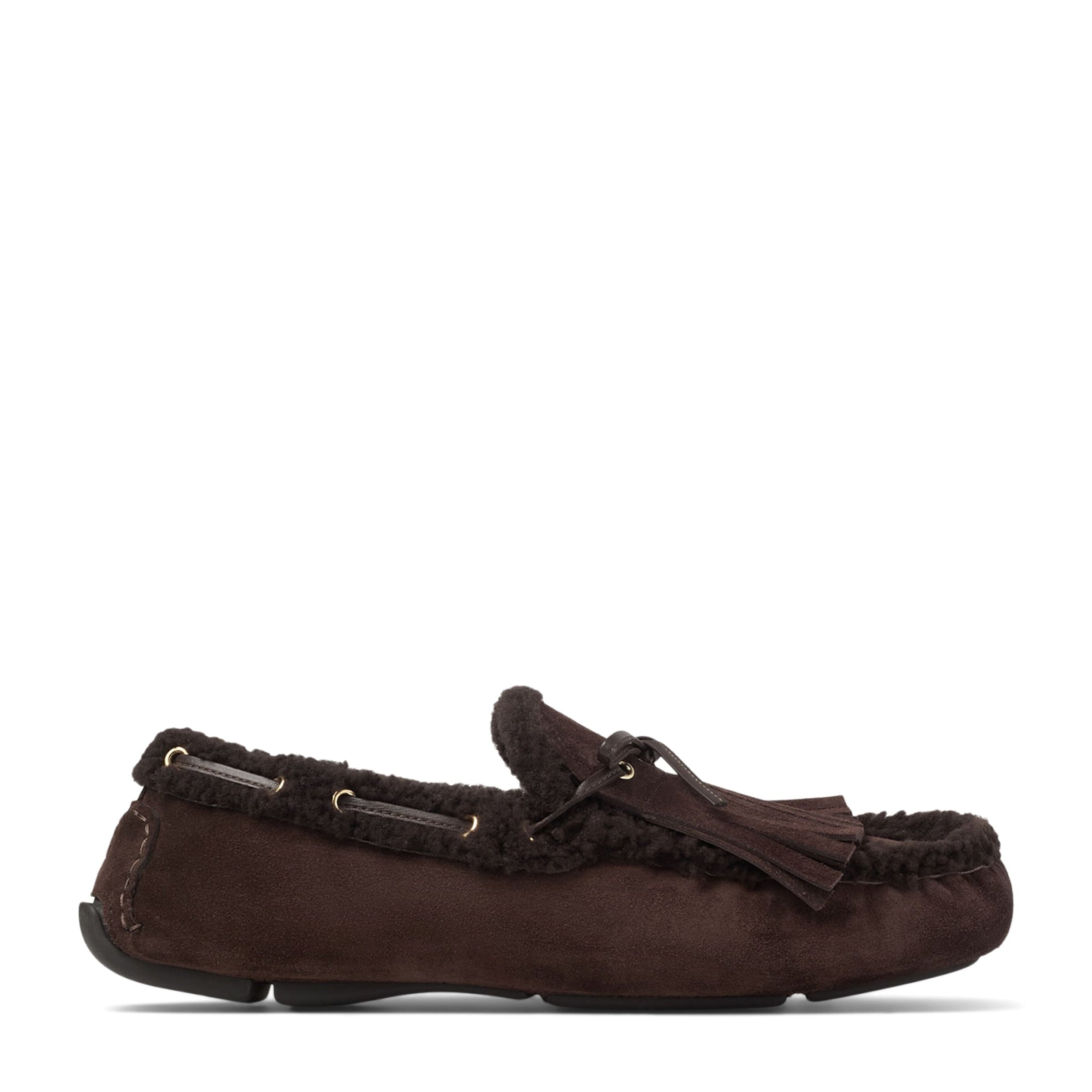 Jimmy Choo Brown Manon Suede Shearling-Lined Loafers