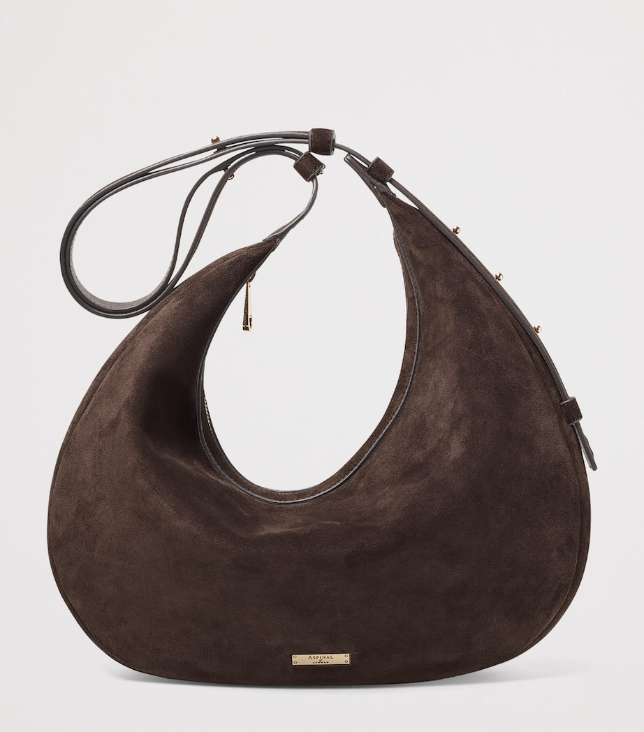 Aspinal Of London Brown Suede Hudson Crescent Cross-Body Bag