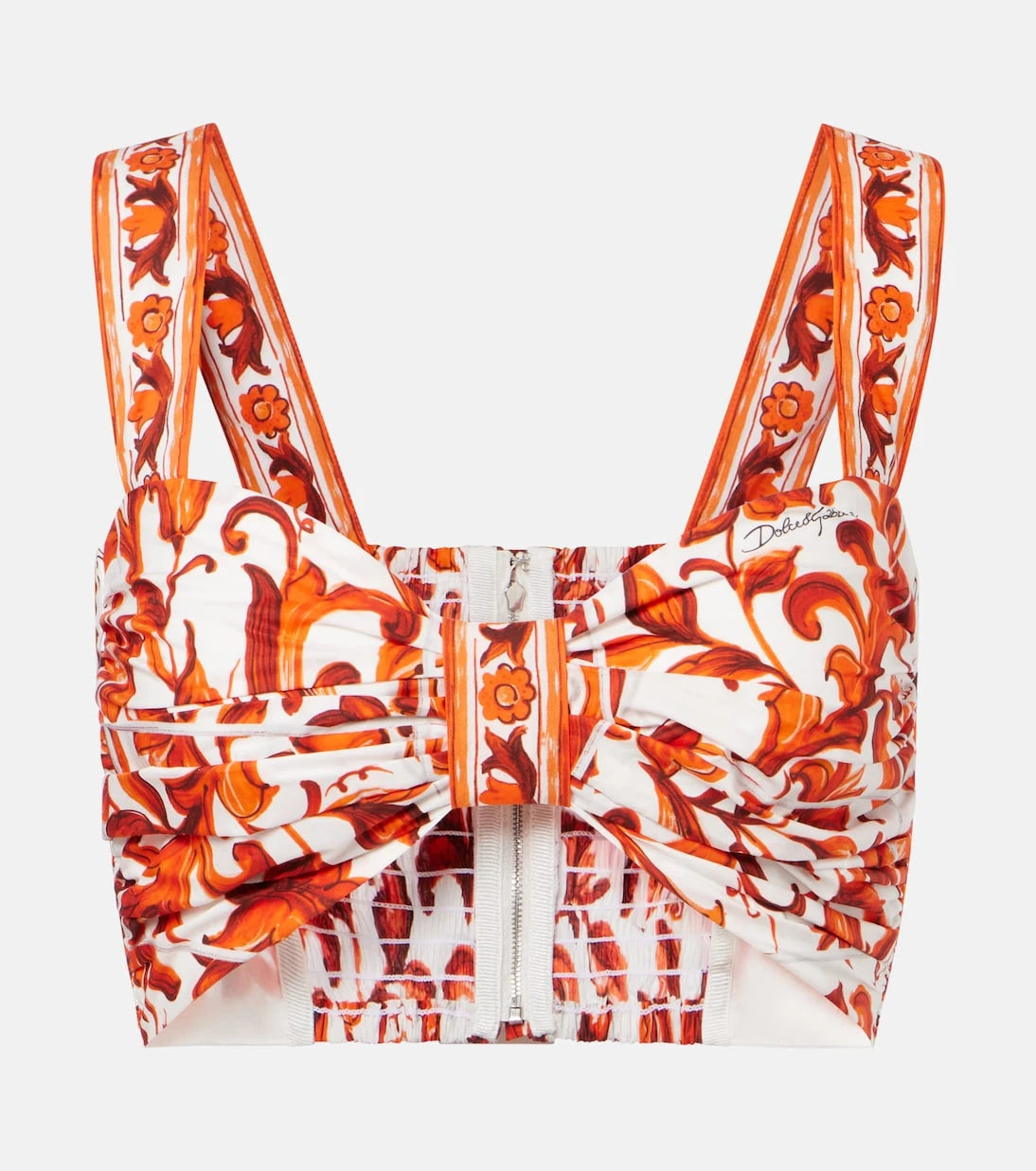 Dolce&Gabbana - Majolica cotton poplin crop top